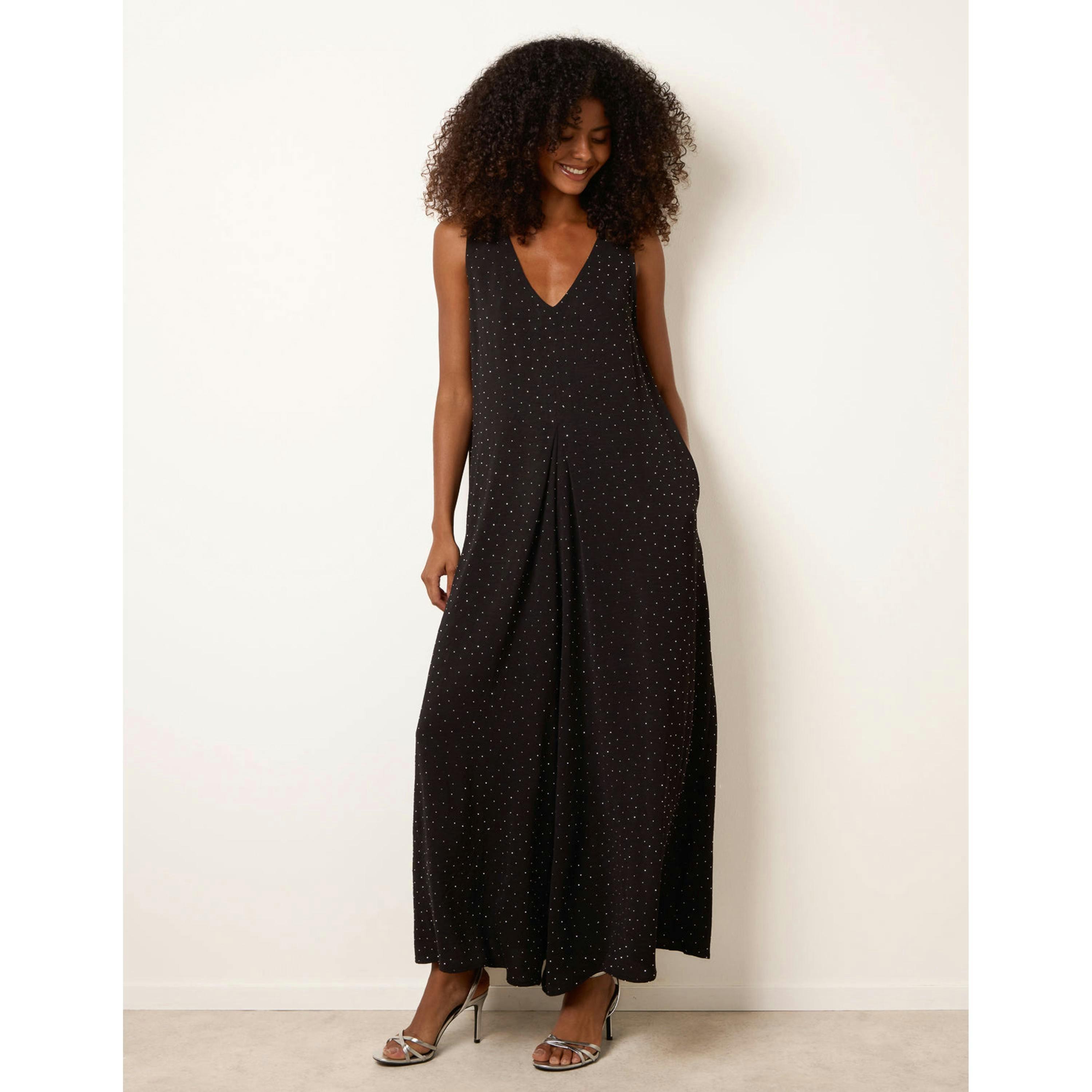 Blue Vanilla Pleat Front Diamante Jumpsuit  in Black , view 4 of 4