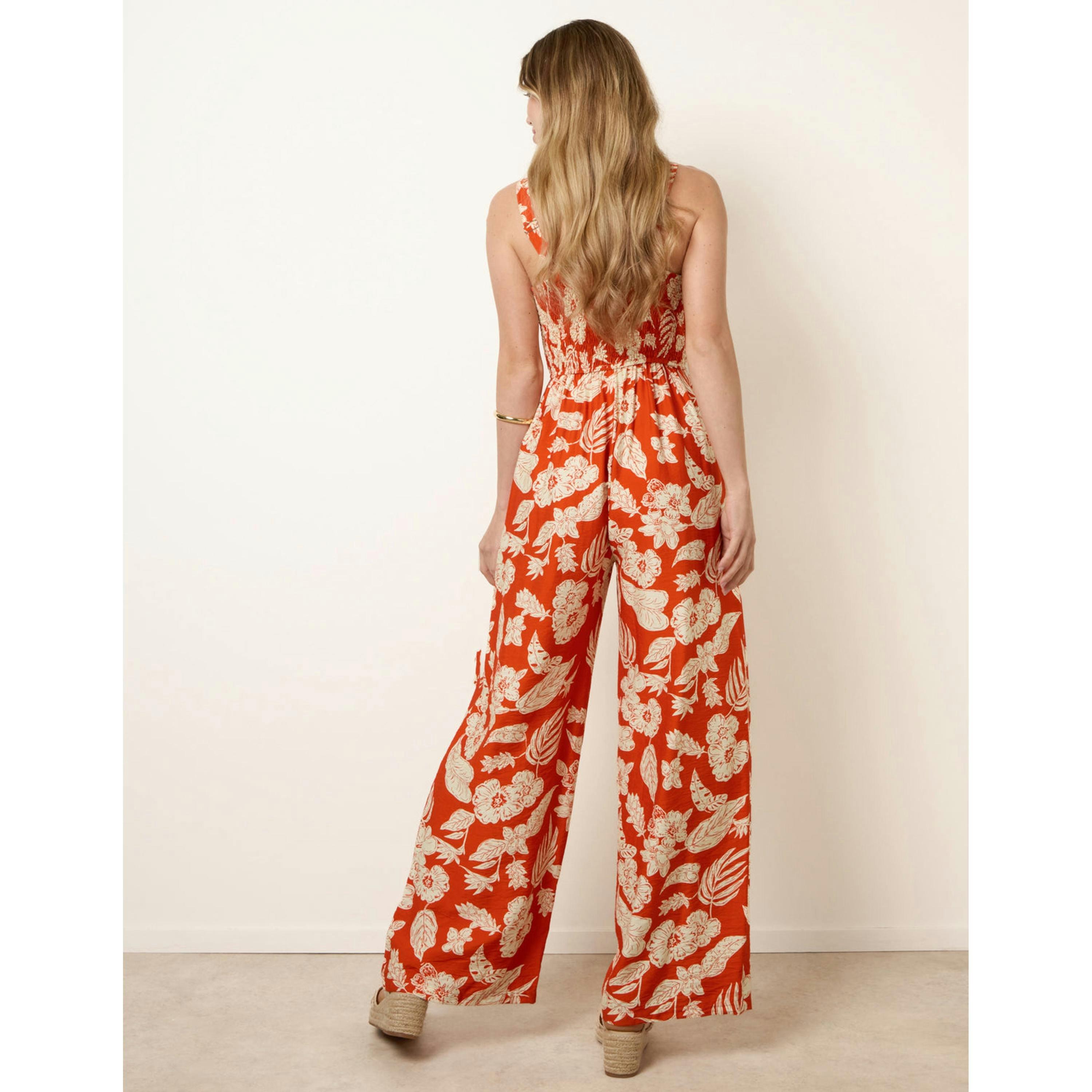 Blue Vanilla Tropical Tie Front Jumpsuit  in Orange , view 2 of 4