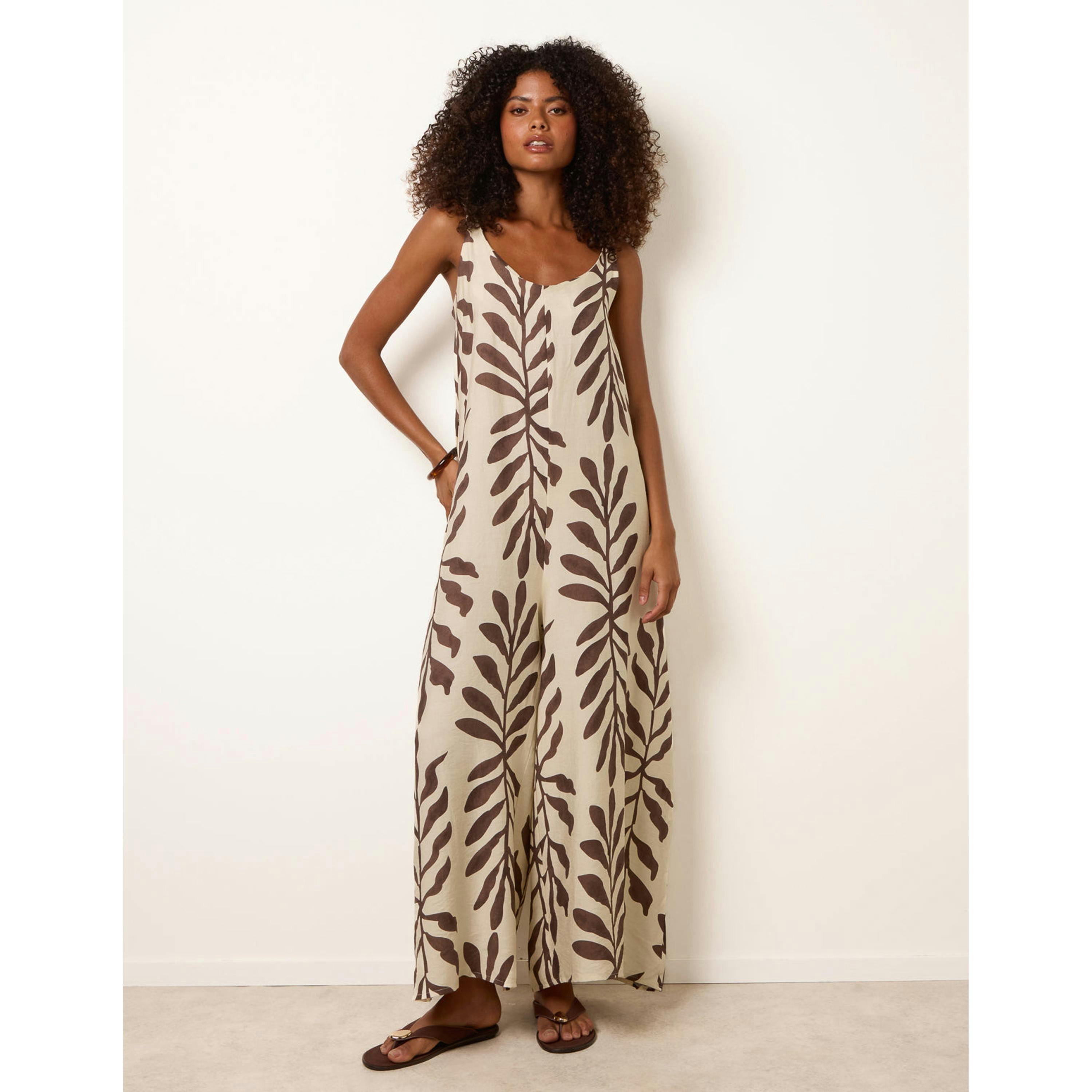 Blue Vanilla Jumpsuit With Floral & Leaf Print   in  Brown , view 1 of 4