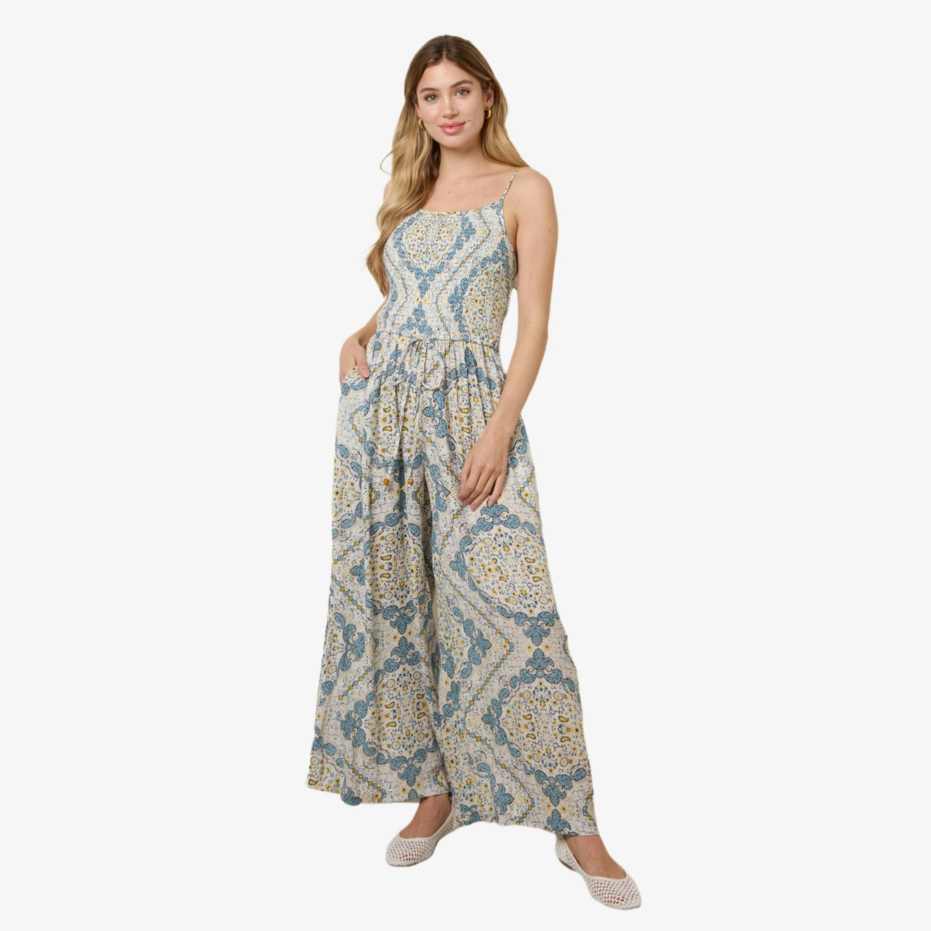 Blue Vanilla Shirred Drawstring Jumpsuit   in  Blue , view 1 of 3