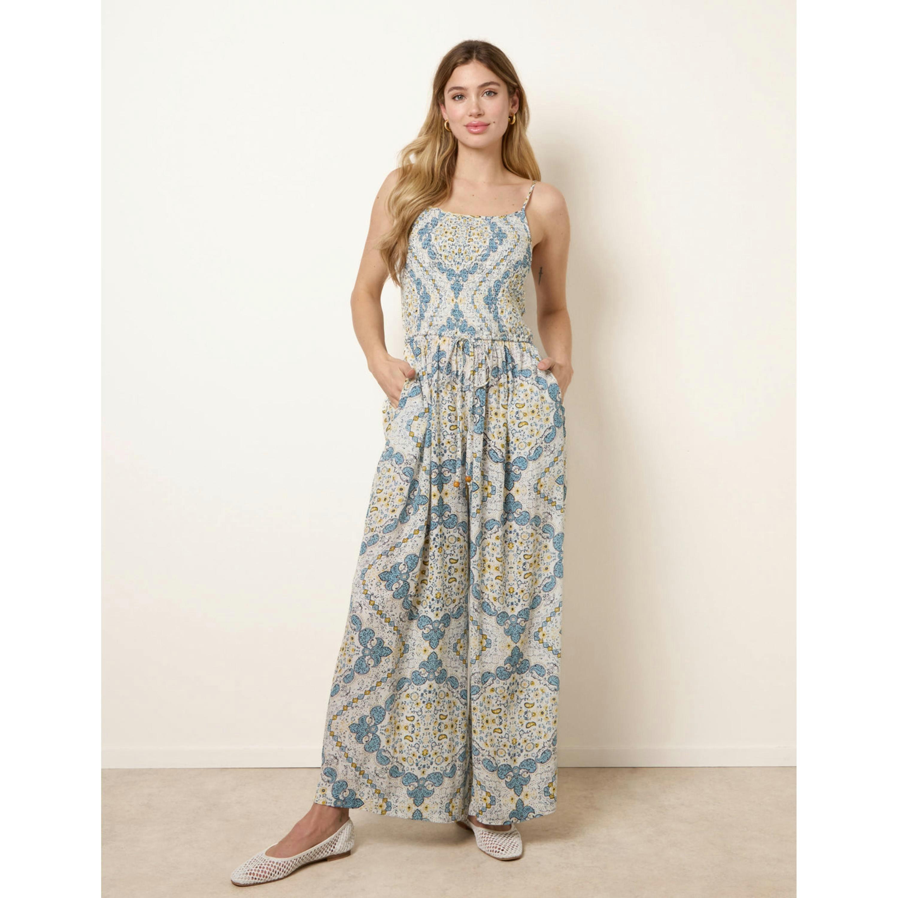 Blue Vanilla Shirred Drawstring Jumpsuit  in Blue , view 3 of 4