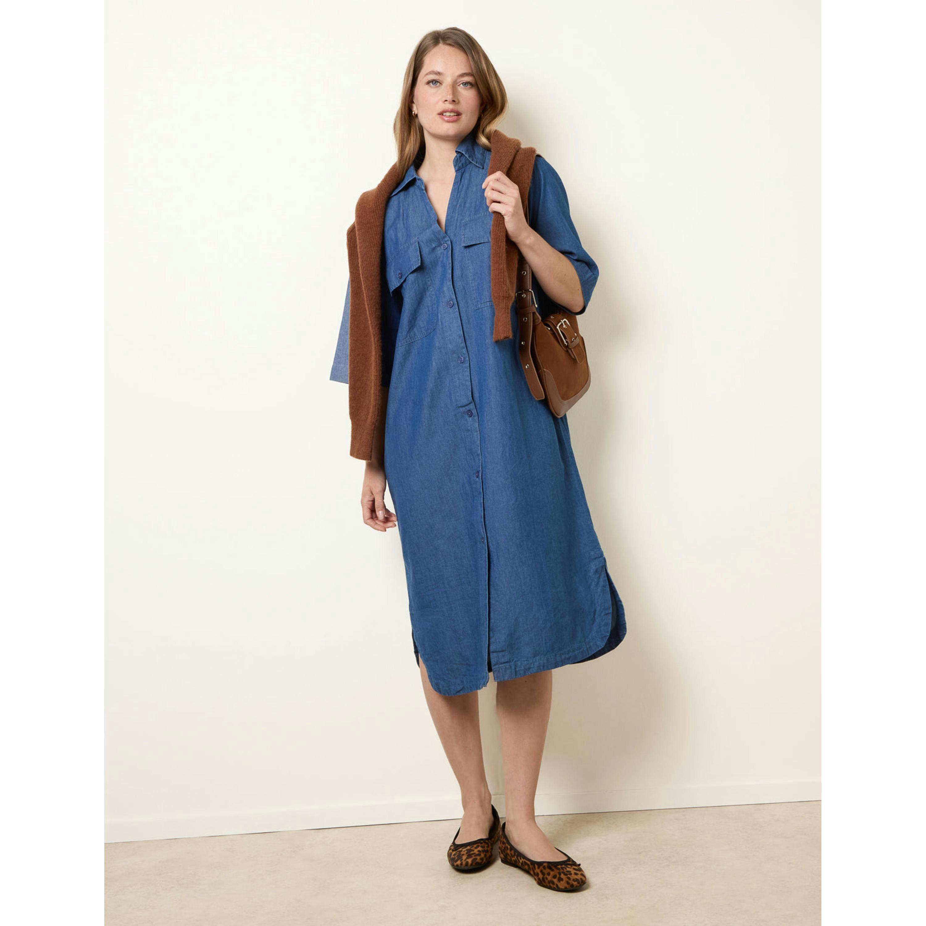 Blue Vanilla Button Front Denim Shirt Dress  in Blue , view 1 of 5