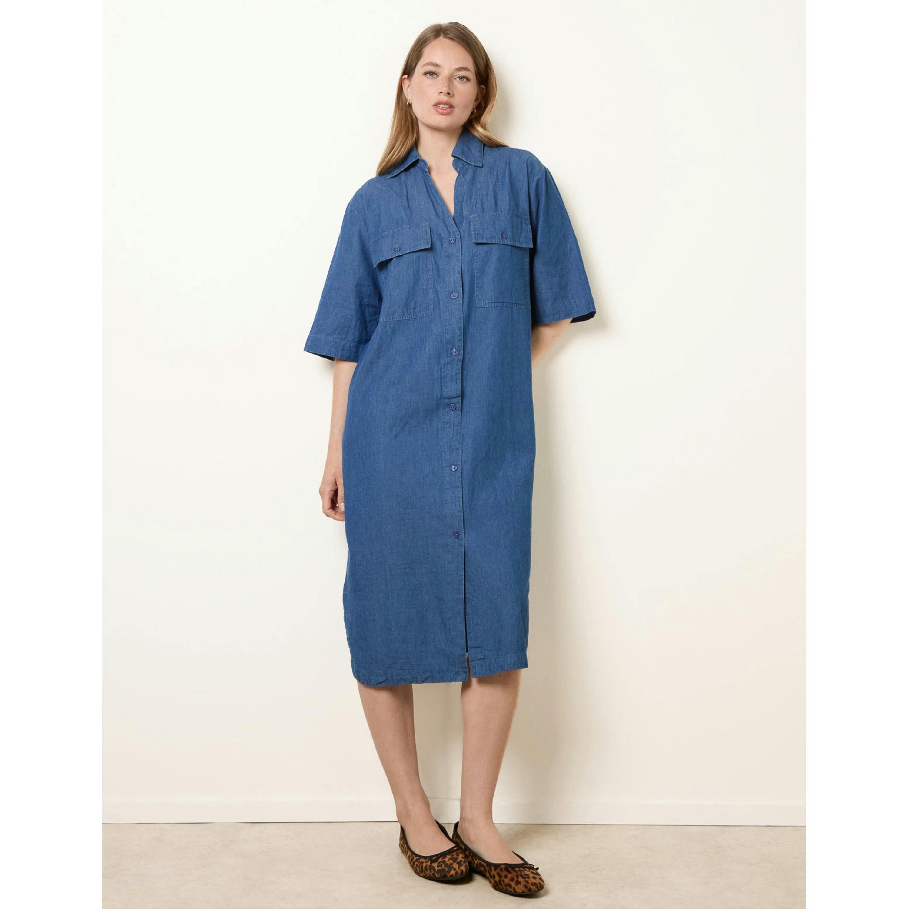 Blue Vanilla Button Front Denim Shirt Dress  in Blue , view 3 of 5