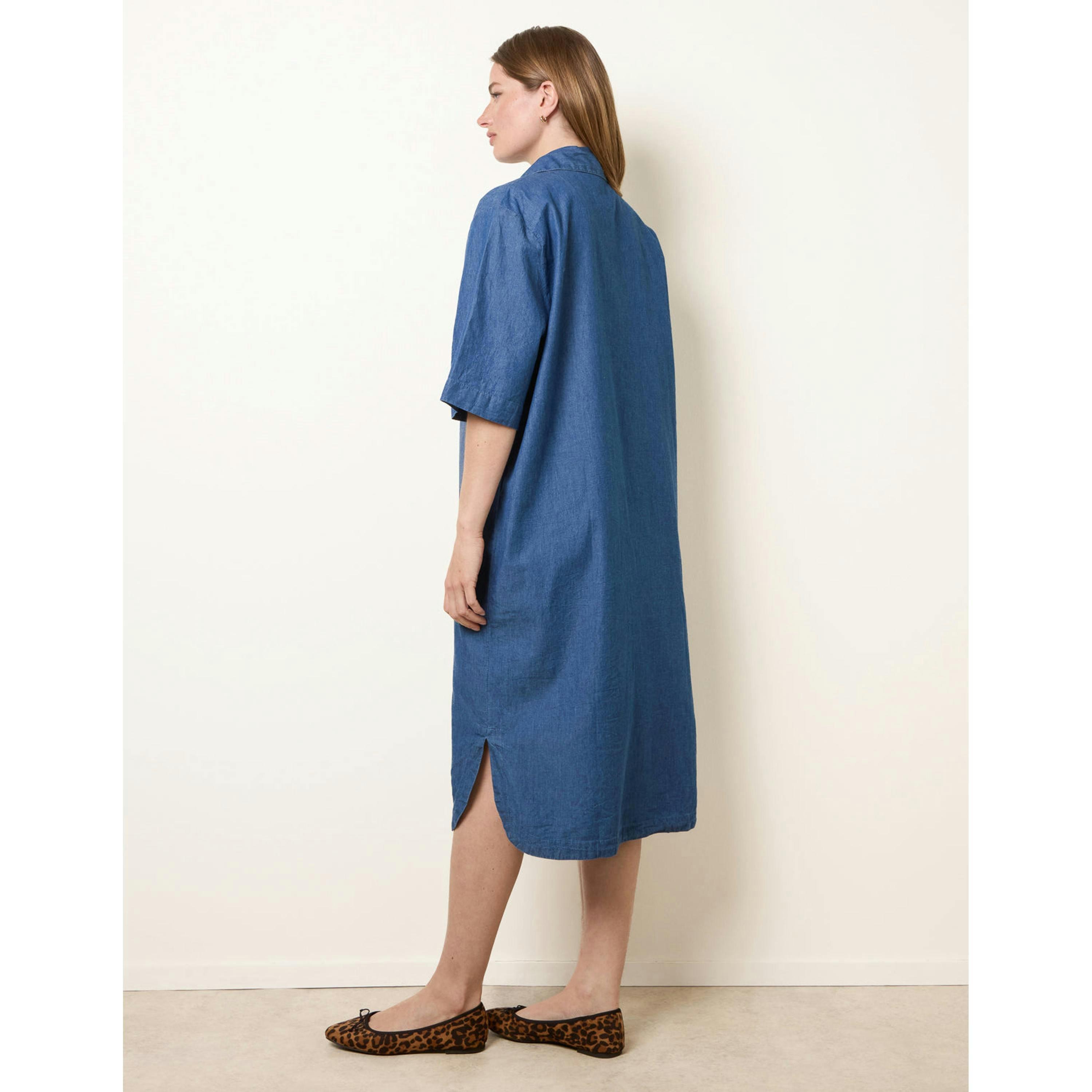Blue Vanilla Button Front Denim Shirt Dress  in Blue , view 5 of 5