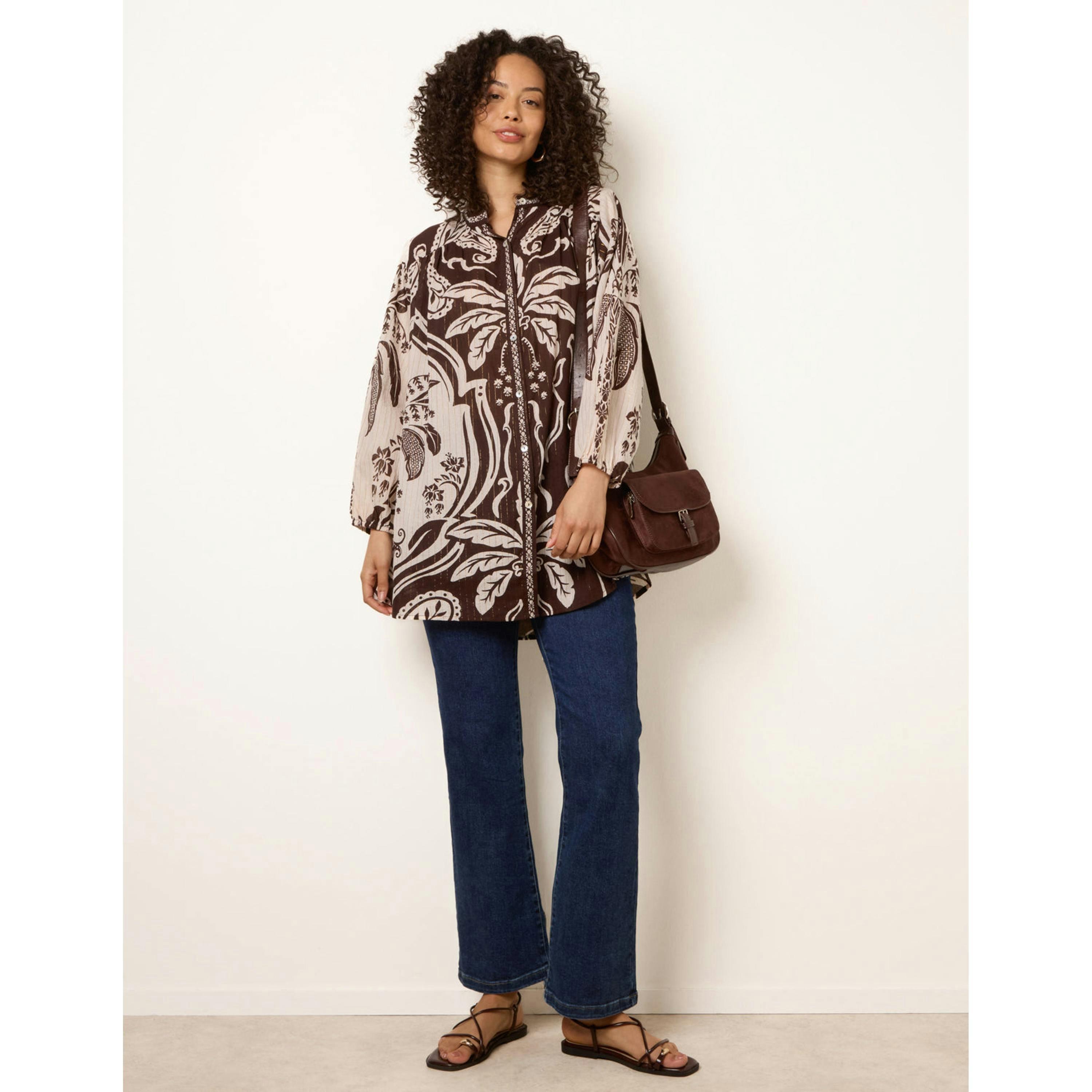Blue Vanilla Tropical Lurex Oversized Shirt  in Brown , view 1 of 4