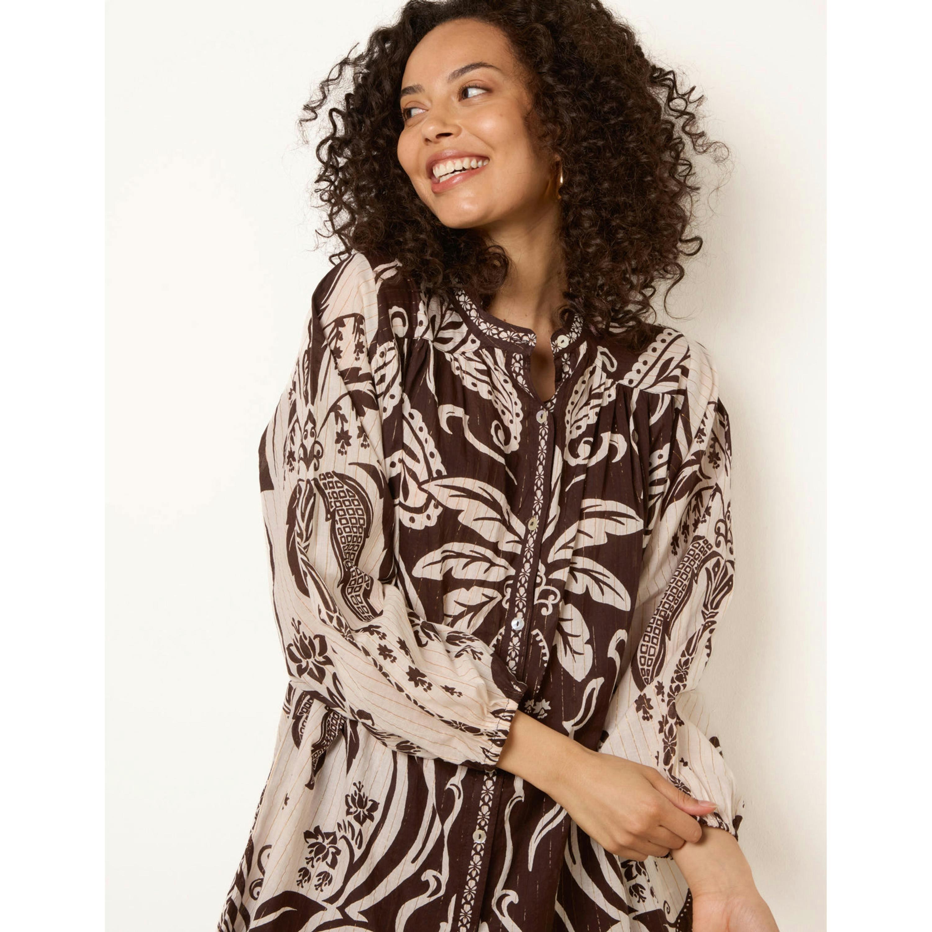 Blue Vanilla Tropical Metallic Oversized Shirt  in Brown , view 2 of 4