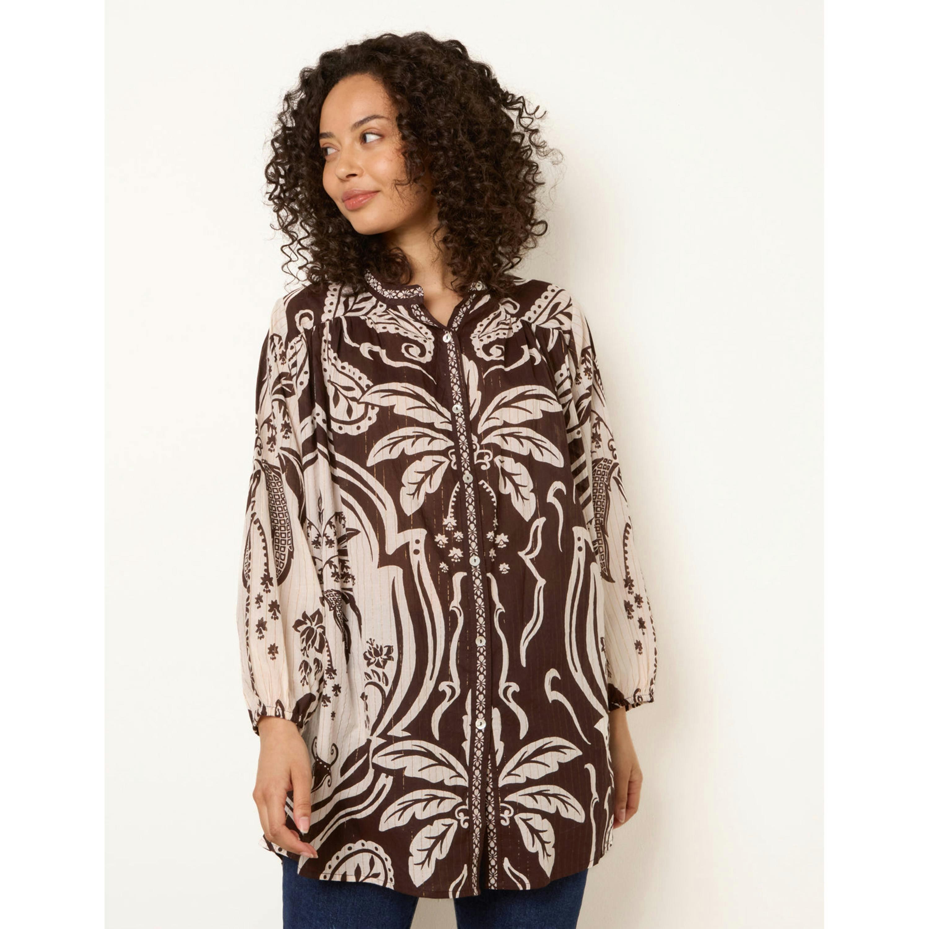 Blue Vanilla Tropical Metallic Oversized Shirt  in Brown , view 3 of 4