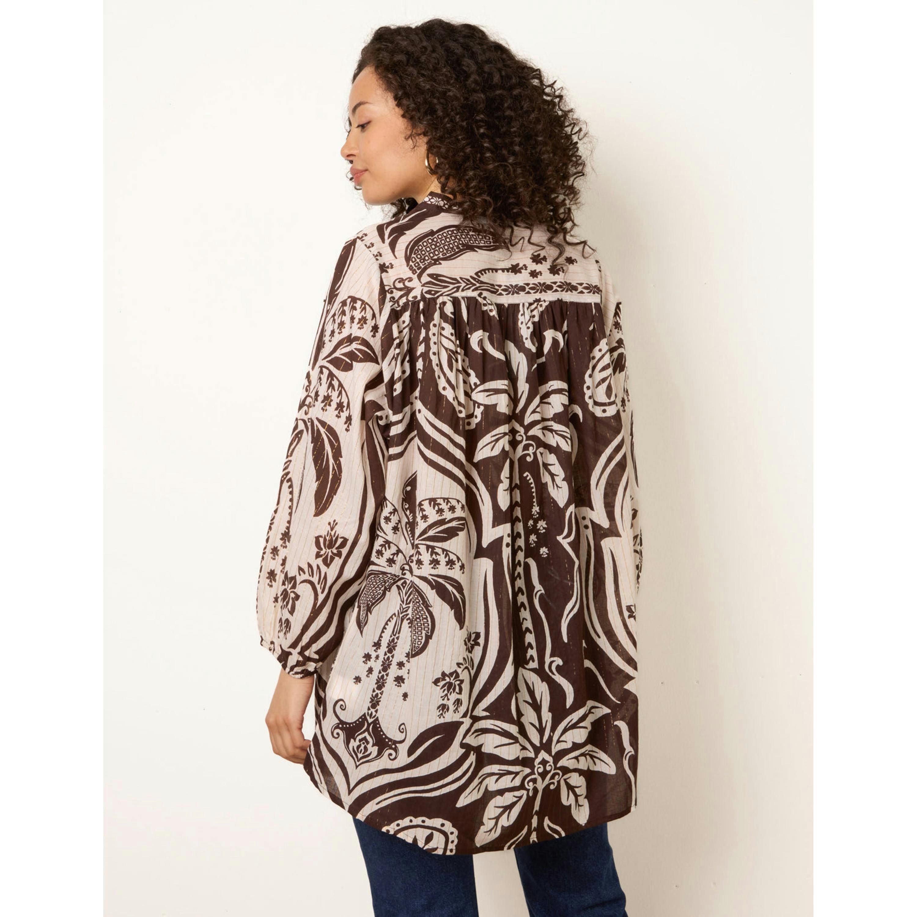 Blue Vanilla Tropical Metallic Oversized Shirt  in Brown , view 4 of 4