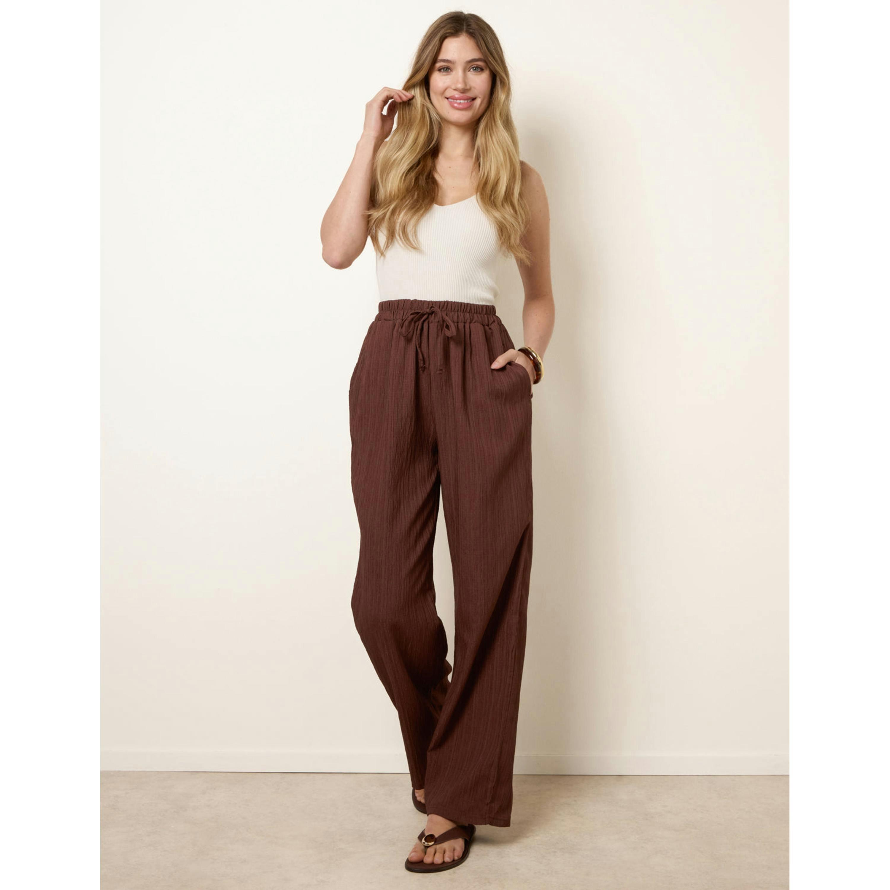 Blue Vanilla Drawstring Wide Leg Trousers   in  Brown , view 1 of 4