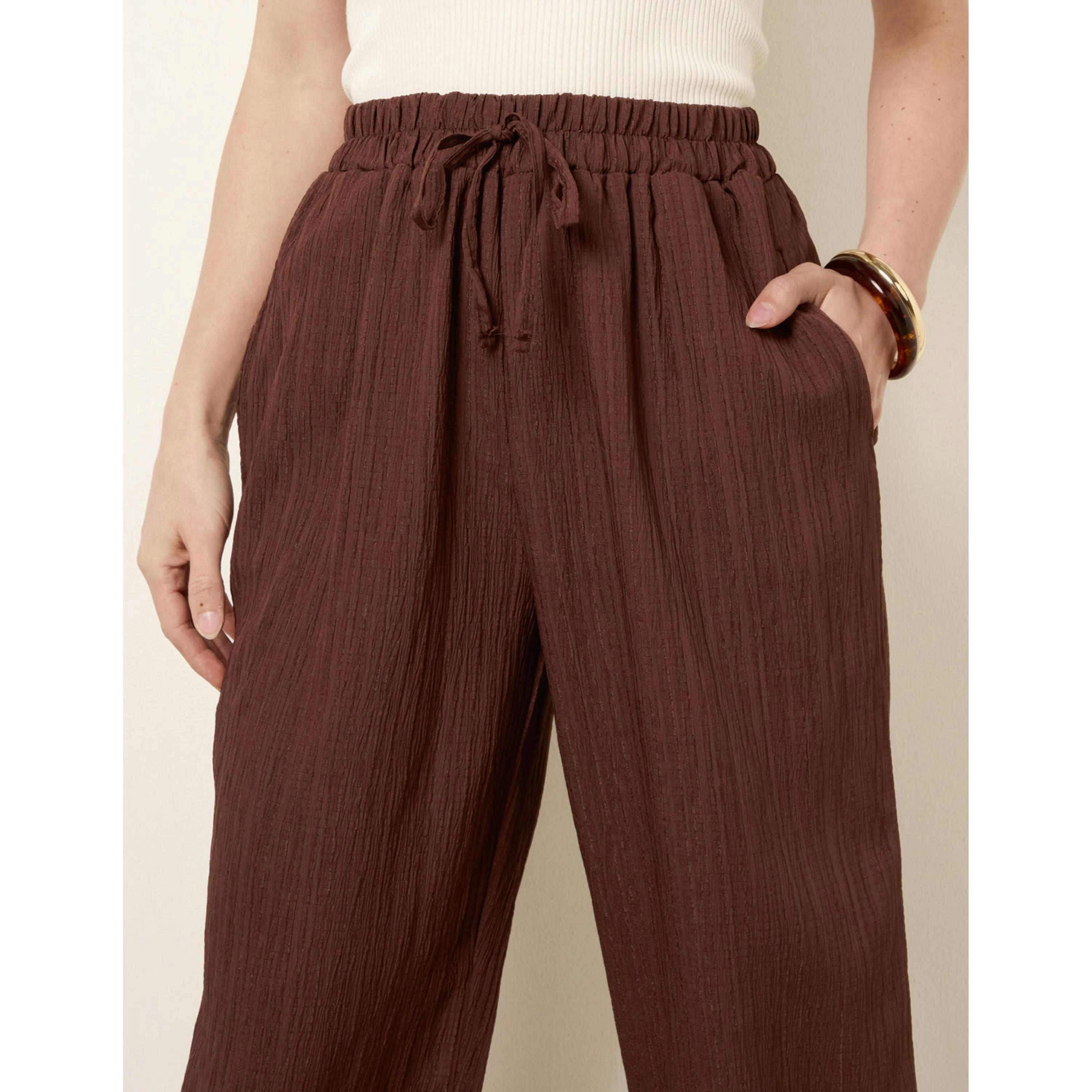 Blue Vanilla Drawstring Wide Leg Trousers  in Brown , view 3 of 4