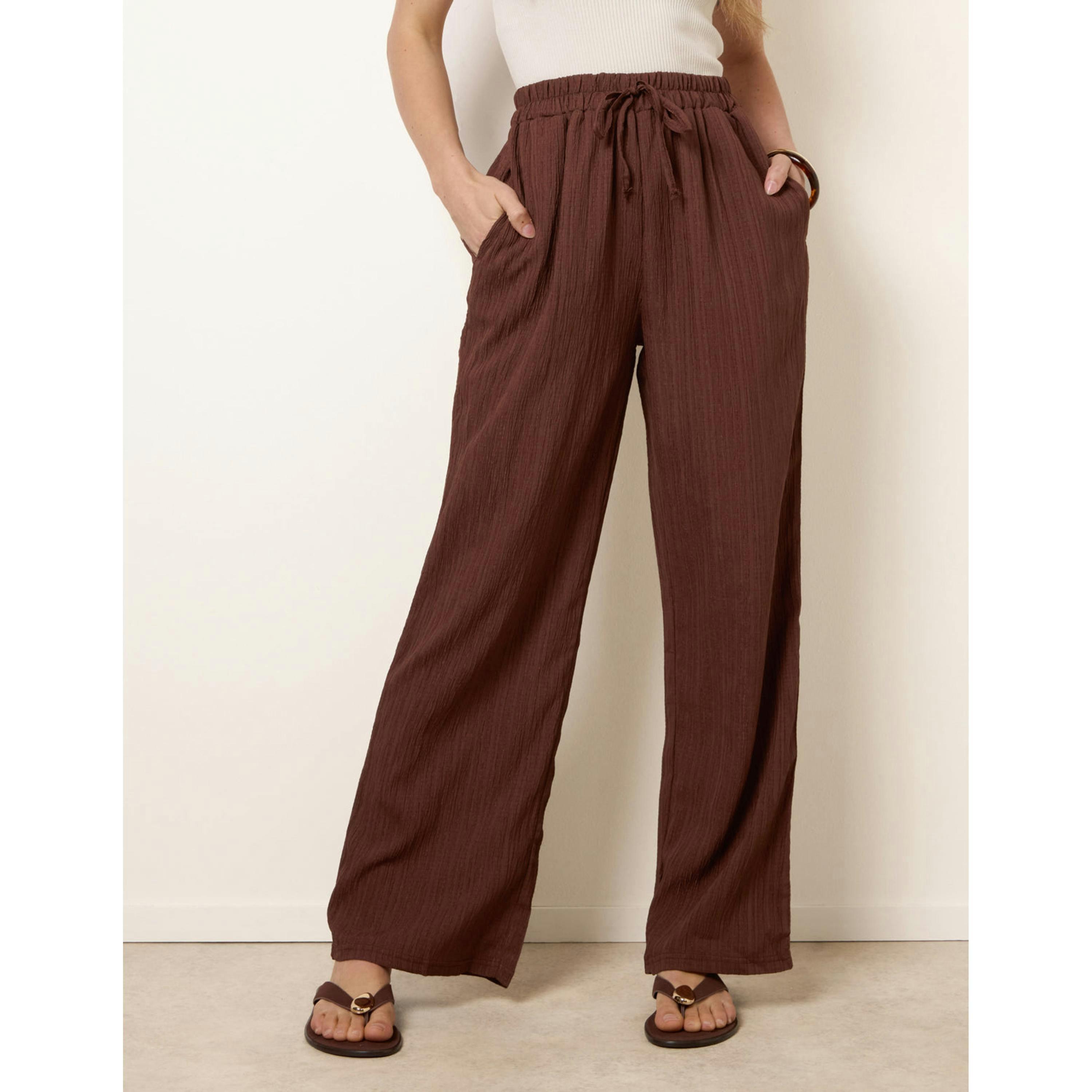 Blue Vanilla Drawstring Wide Leg Trousers  in Brown , view 4 of 4