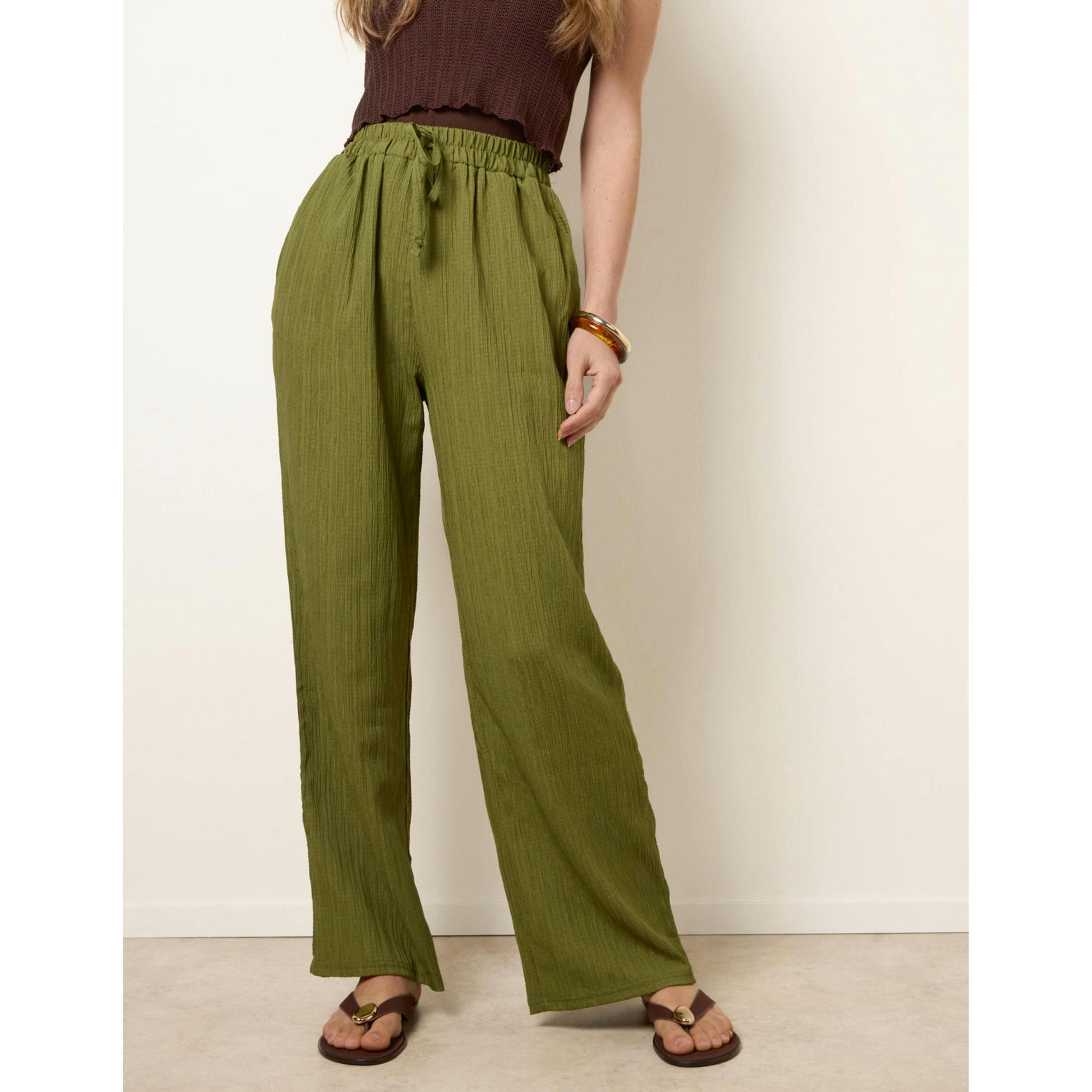 Blue Vanilla Drawstring Wide Leg Trousers  in Khaki , view 3 of 4