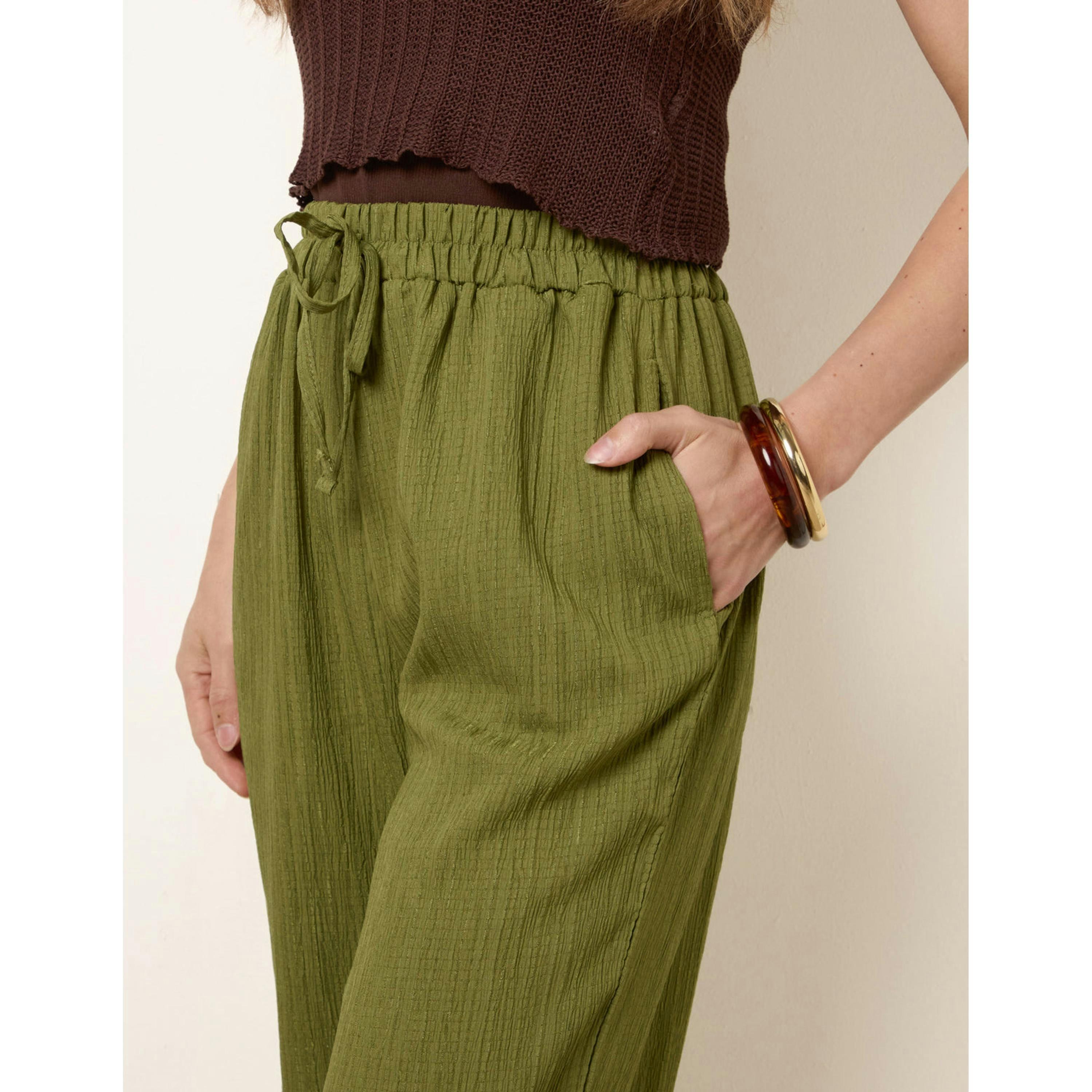 Blue Vanilla Drawstring Wide Leg Trousers  in Khaki , view 4 of 4