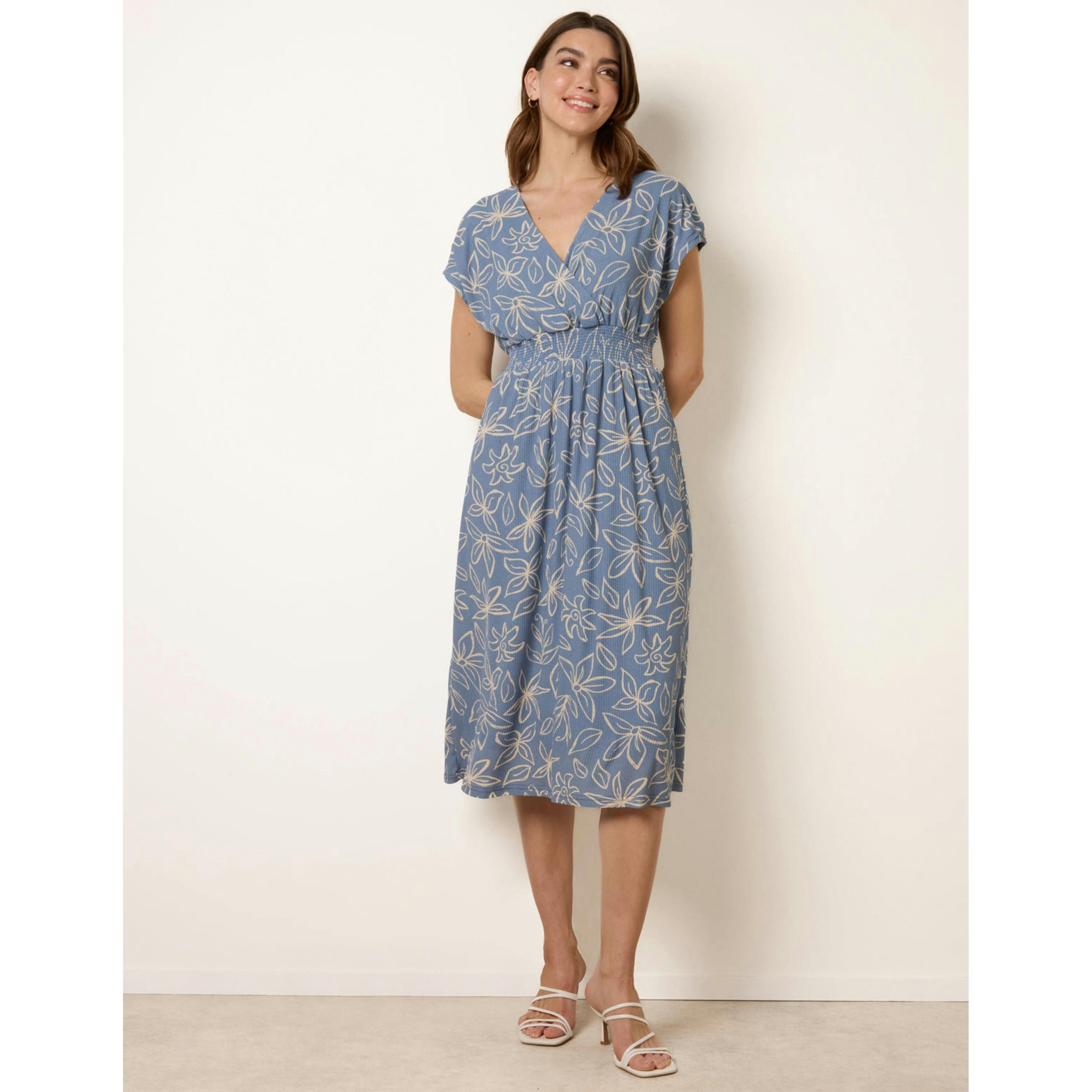 Blue Vanilla Floral Wrap Front Elasticated Waist Midi Dress  in Blue , view 1 of 4
