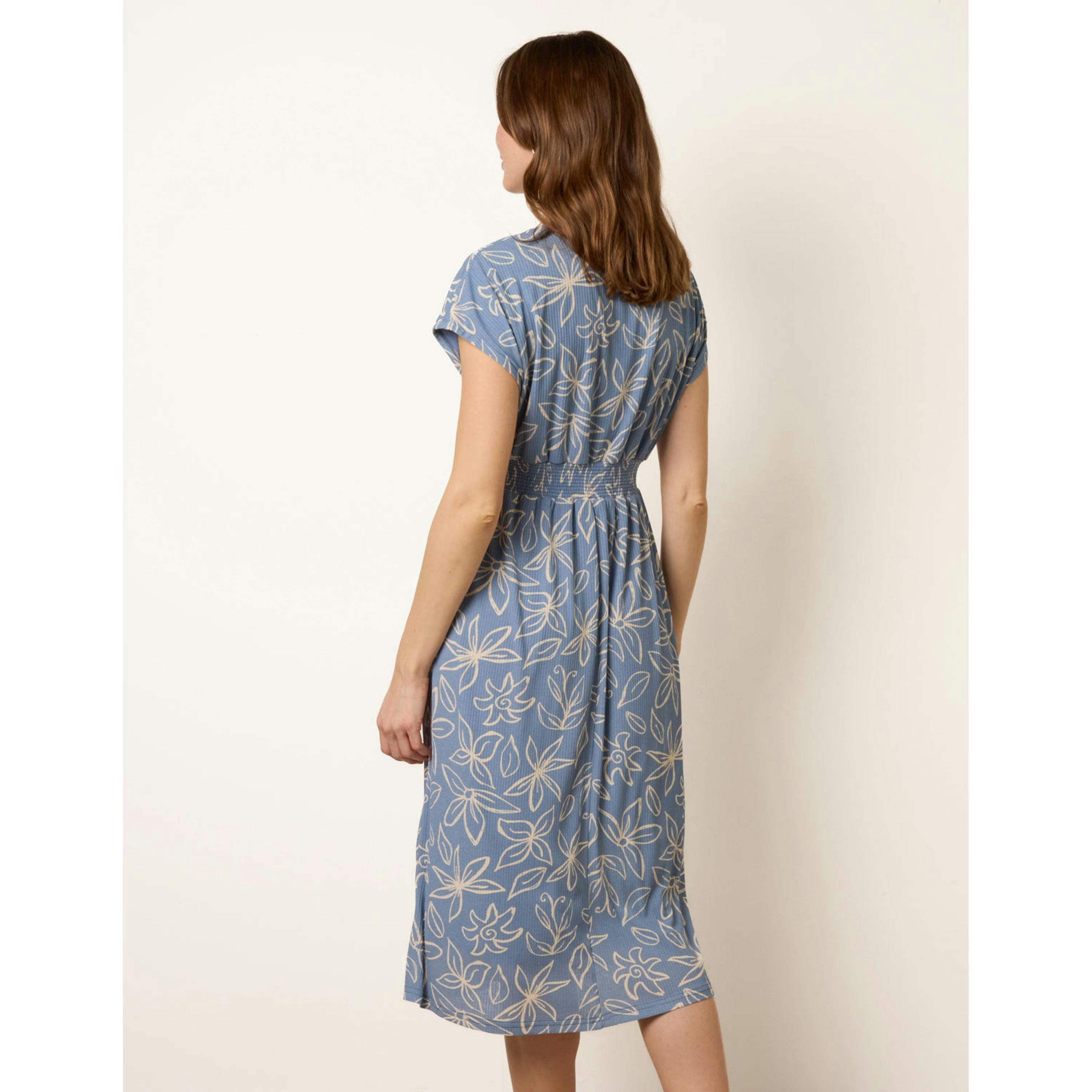 Blue Vanilla Floral Wrap Front Elasticated Waist Midi Dress  in Blue , view 2 of 4