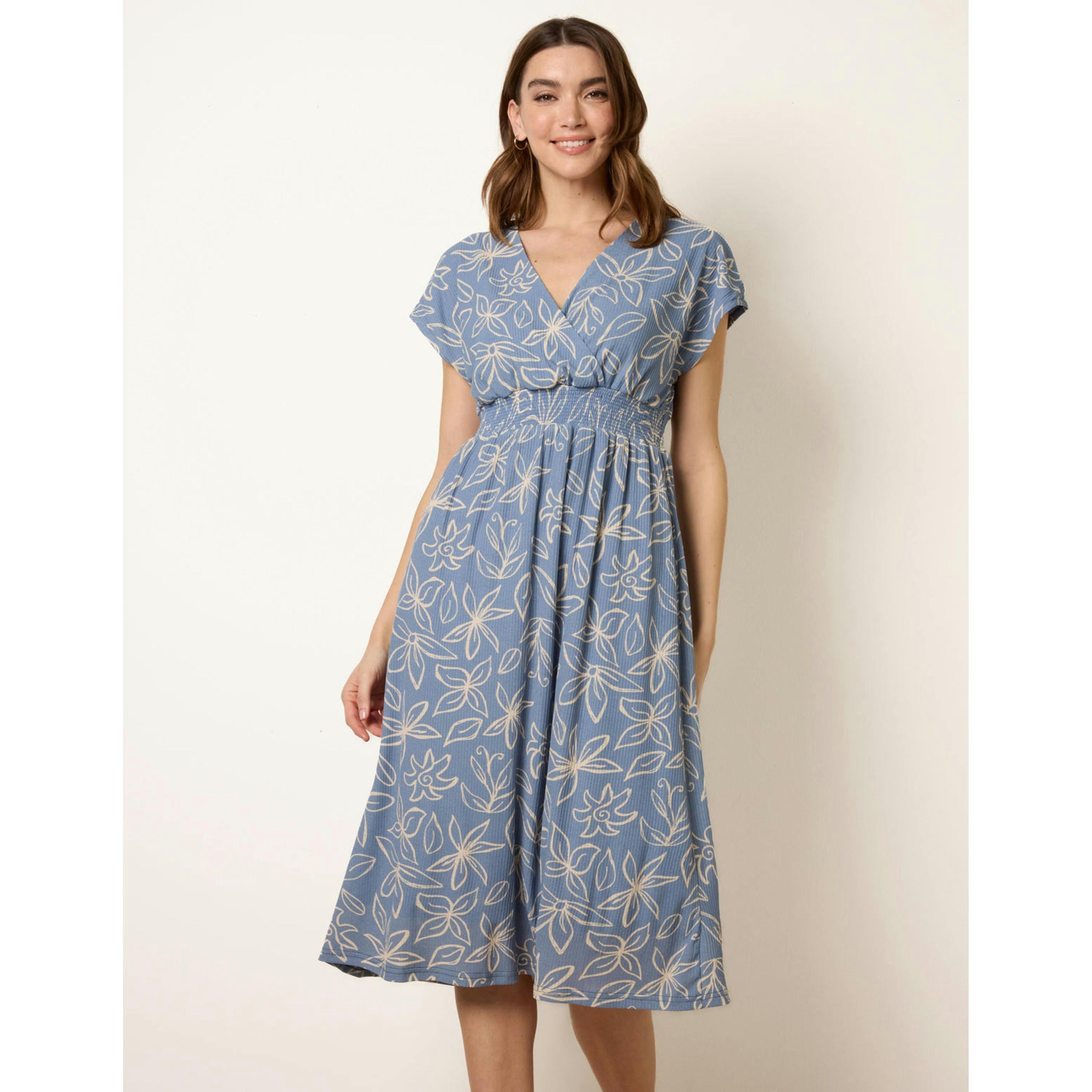 Blue Vanilla Floral Wrap Front Elasticated Waist Midi Dress  in Blue , view 3 of 4