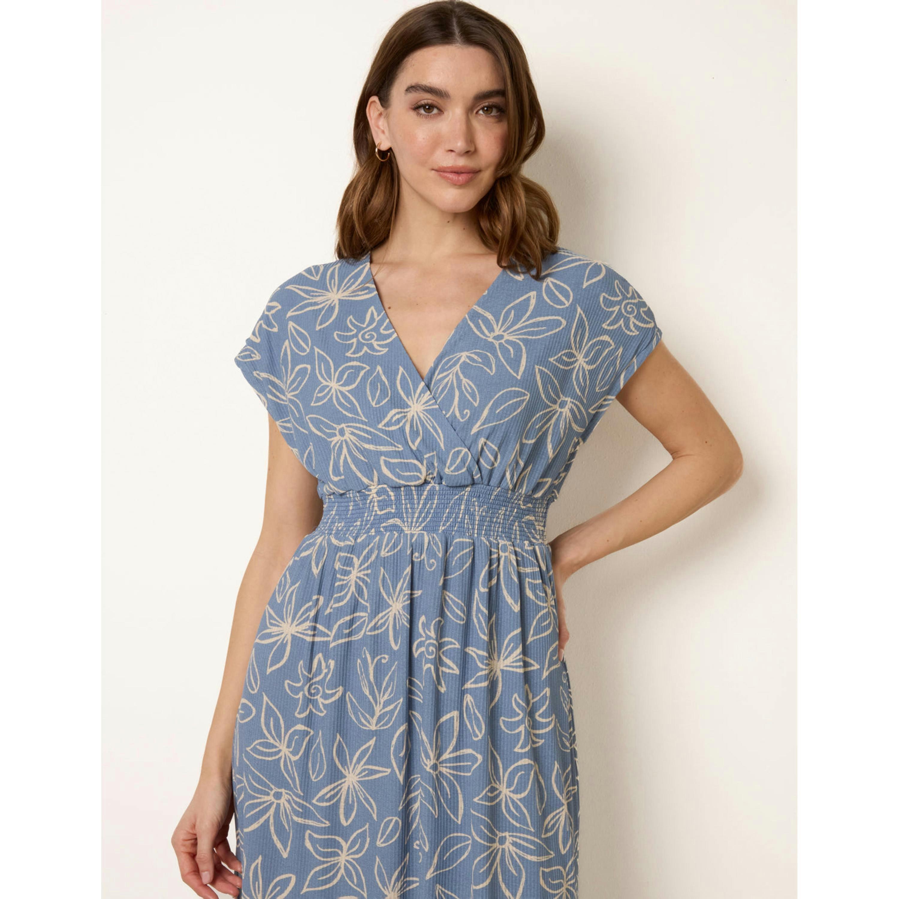 Blue Vanilla Floral Wrap Front Elasticated Waist Midi Dress  in Blue , view 4 of 4