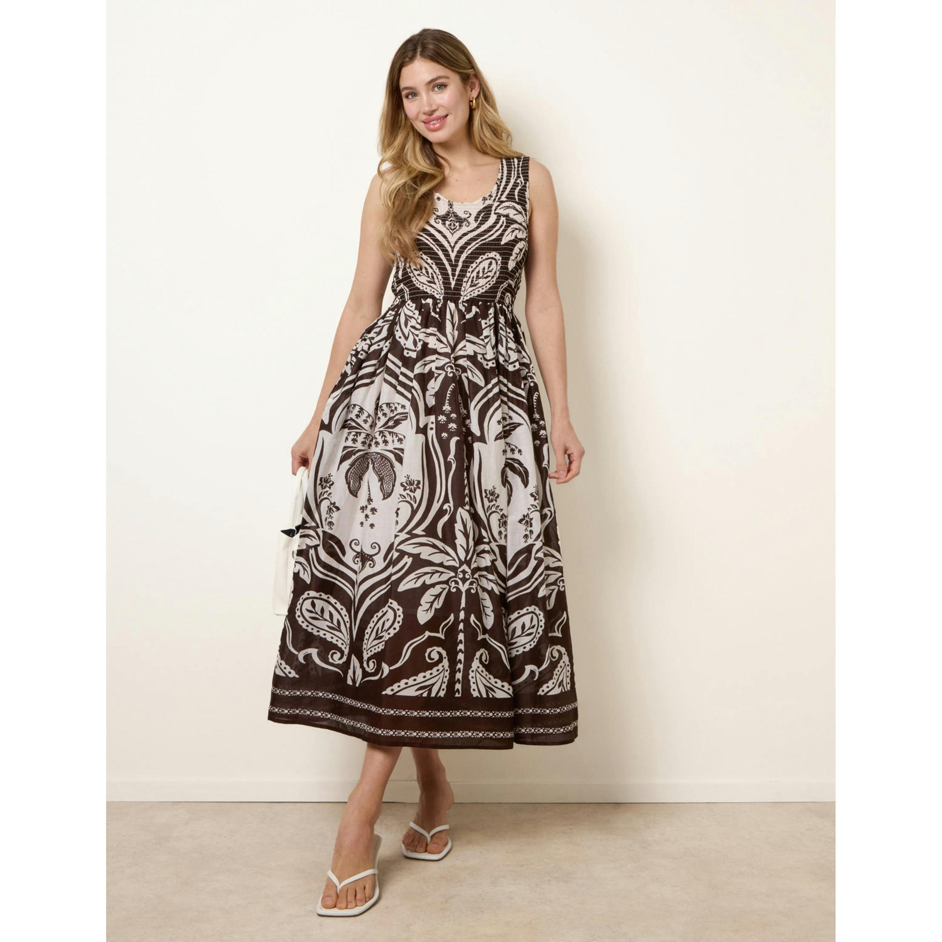 Blue Vanilla Sleeveless Shirred Dress  in Brown , view 3 of 5