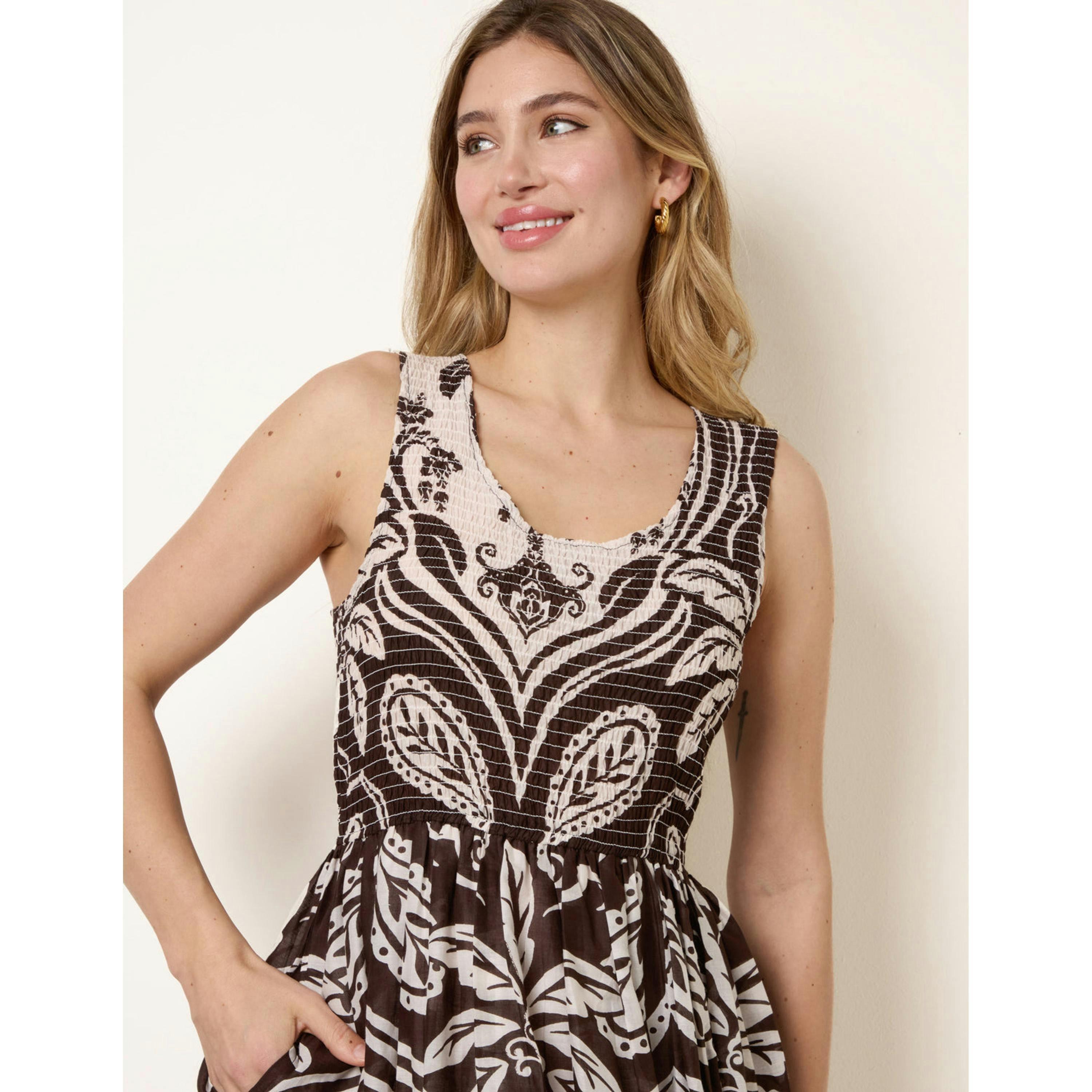 Blue Vanilla Sleeveless Shirred Dress  in Brown , view 4 of 5