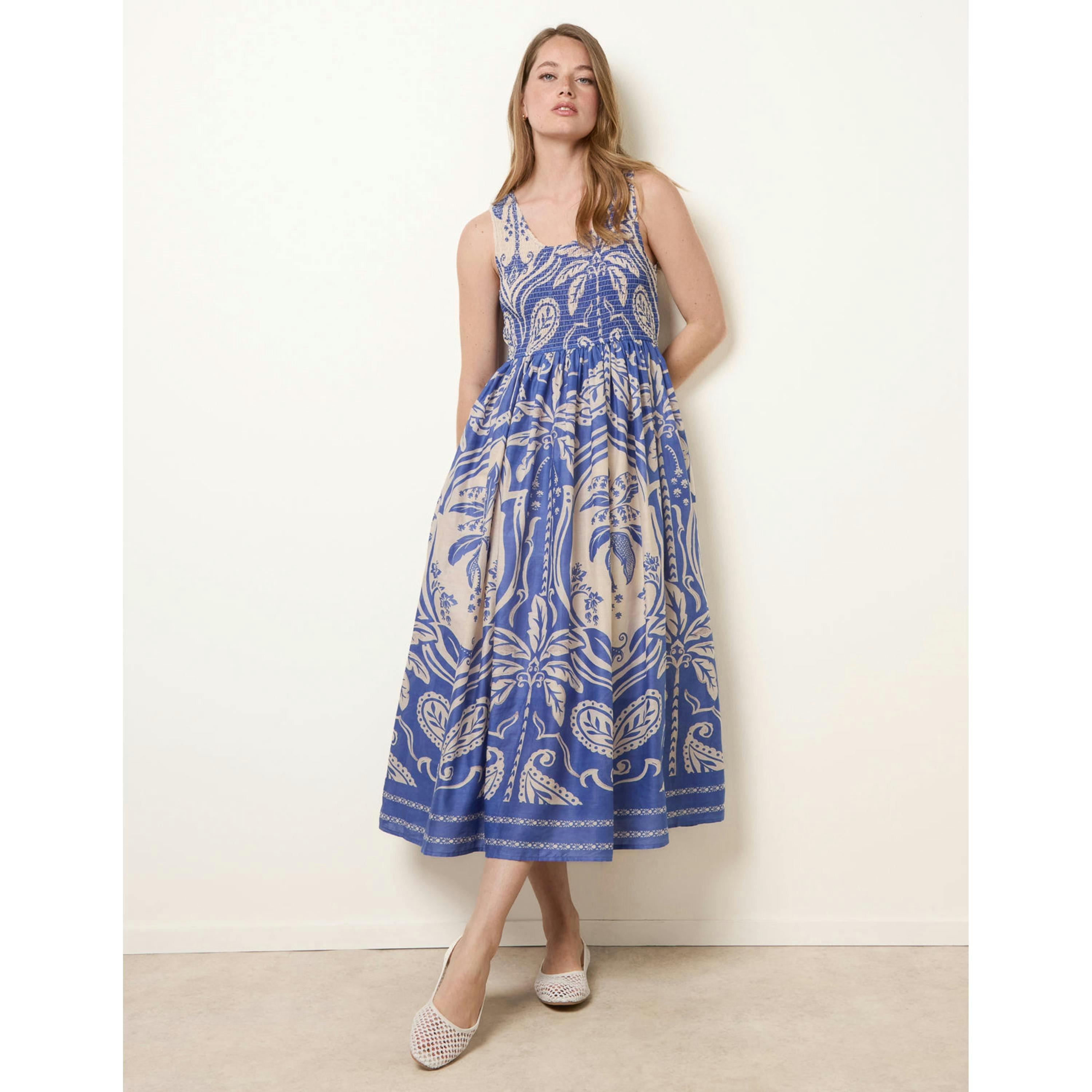 Blue Vanilla Sleeveless Shirred Dress  in Blue , view 1 of 4
