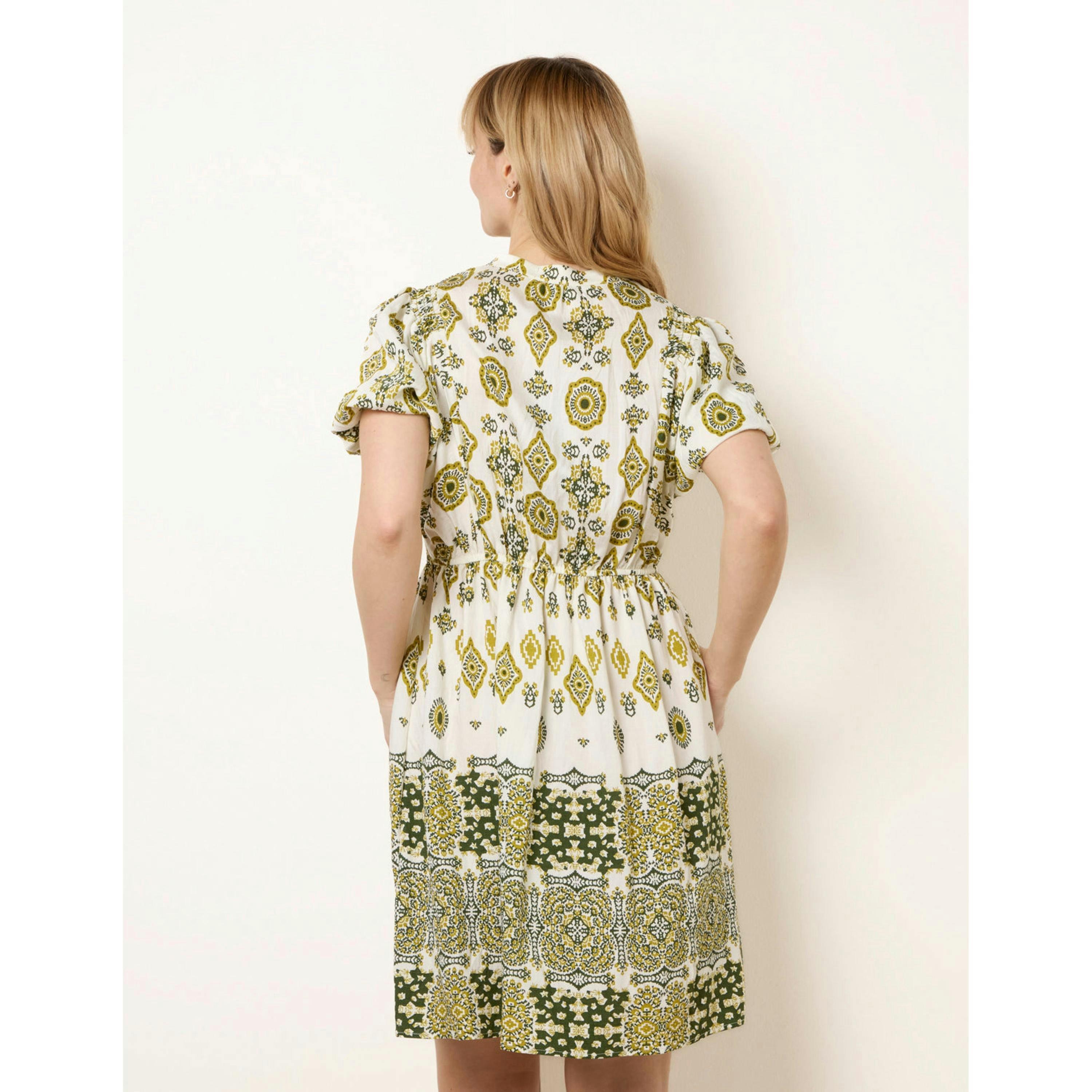Blue Vanilla Abstract Print Button Front Mini Dress  in Green , view 2 of 4