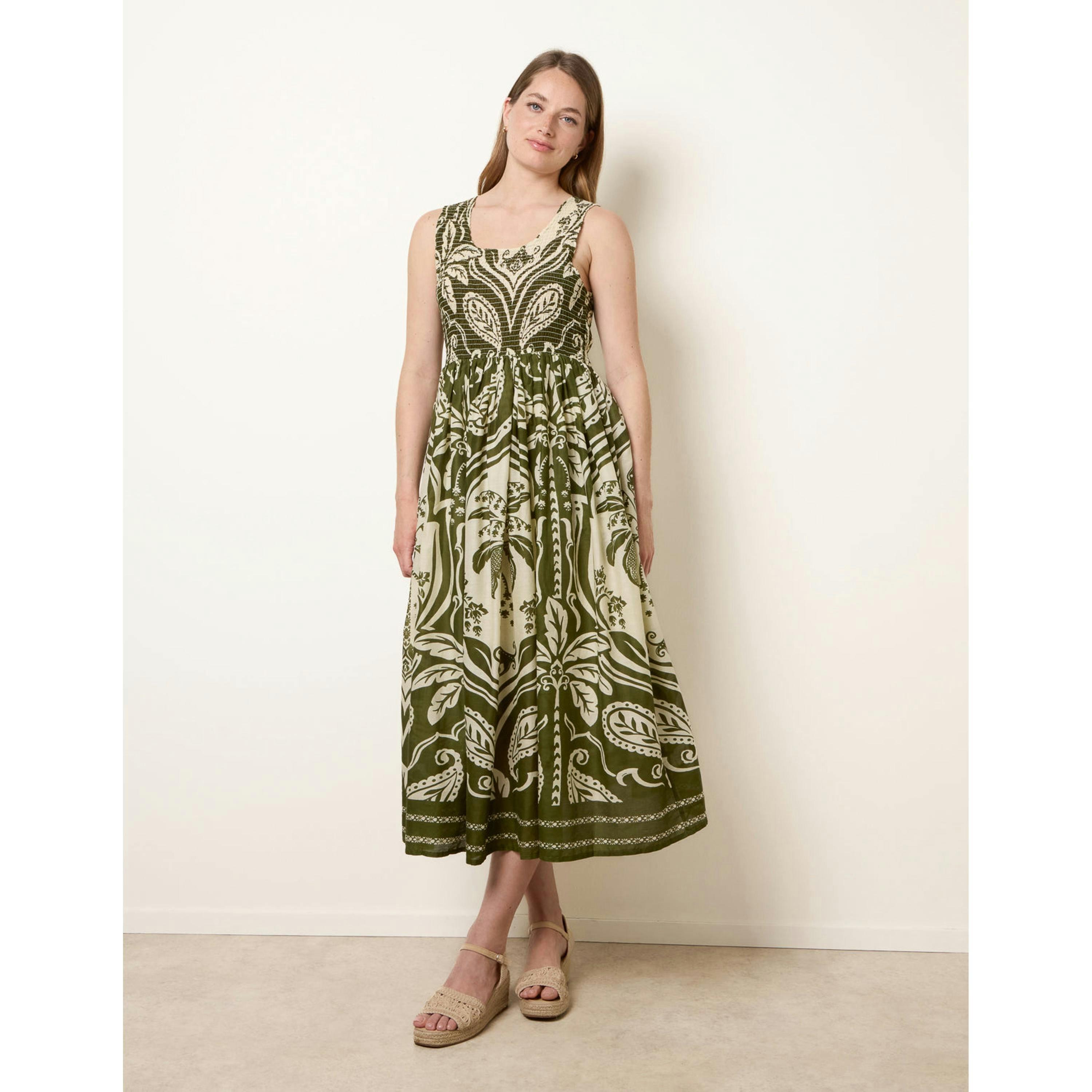 Blue Vanilla Sleeveless Shirred Dress  in Khaki , view 1 of 6