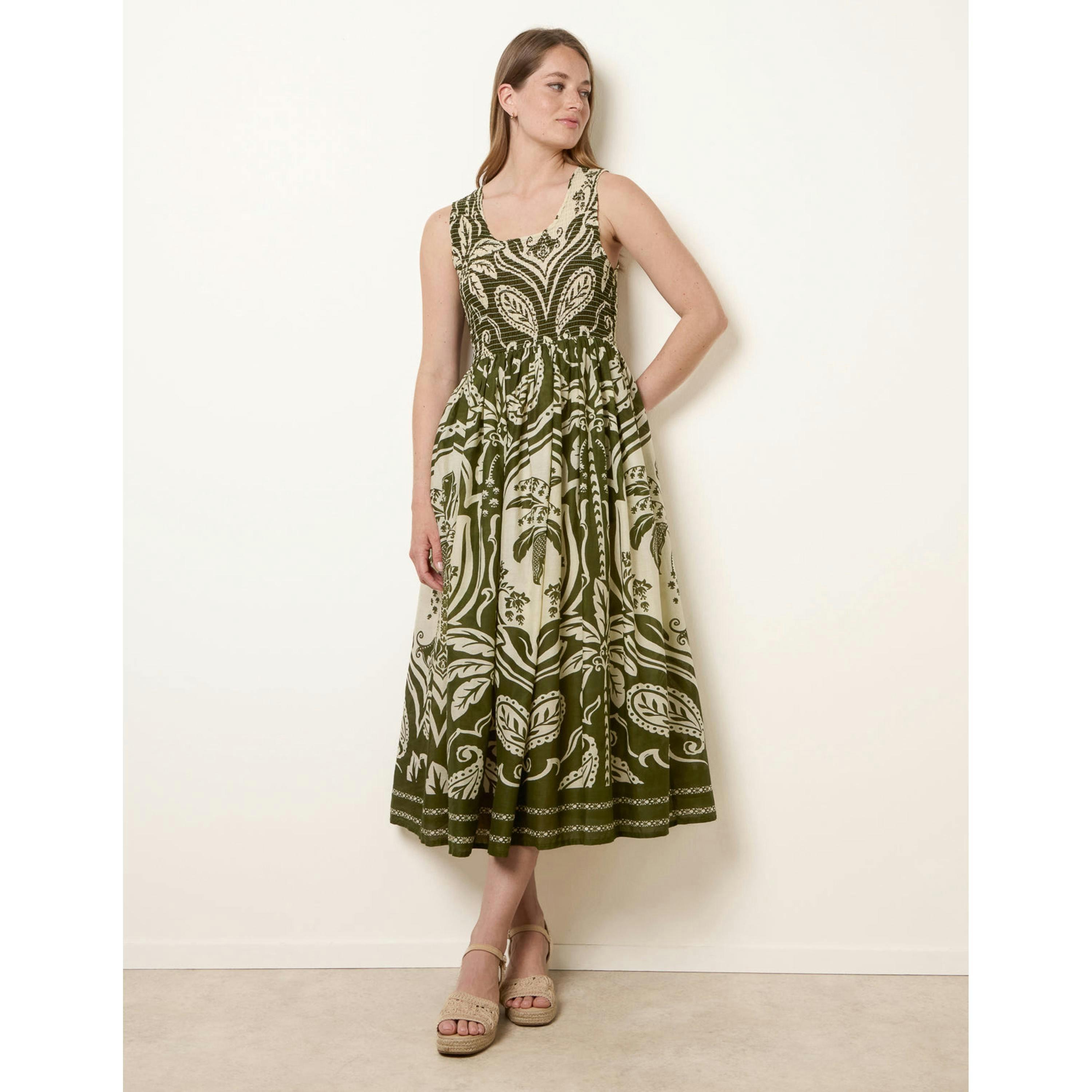 Blue Vanilla Sleeveless Shirred Dress  in Khaki , view 2 of 6