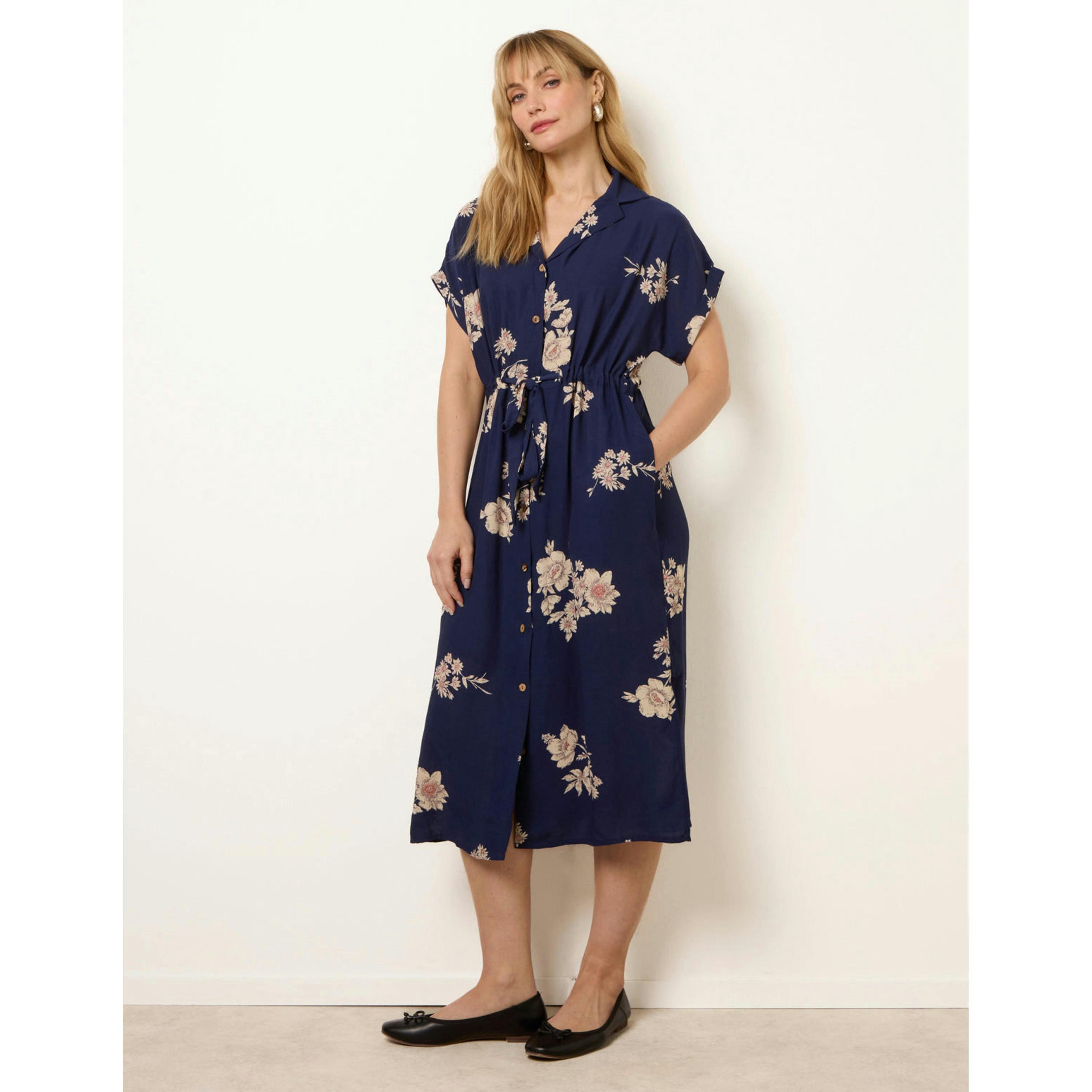 Blue Vanilla Drawstring Midi Shirt Dress  in Navy , view 1 of 4