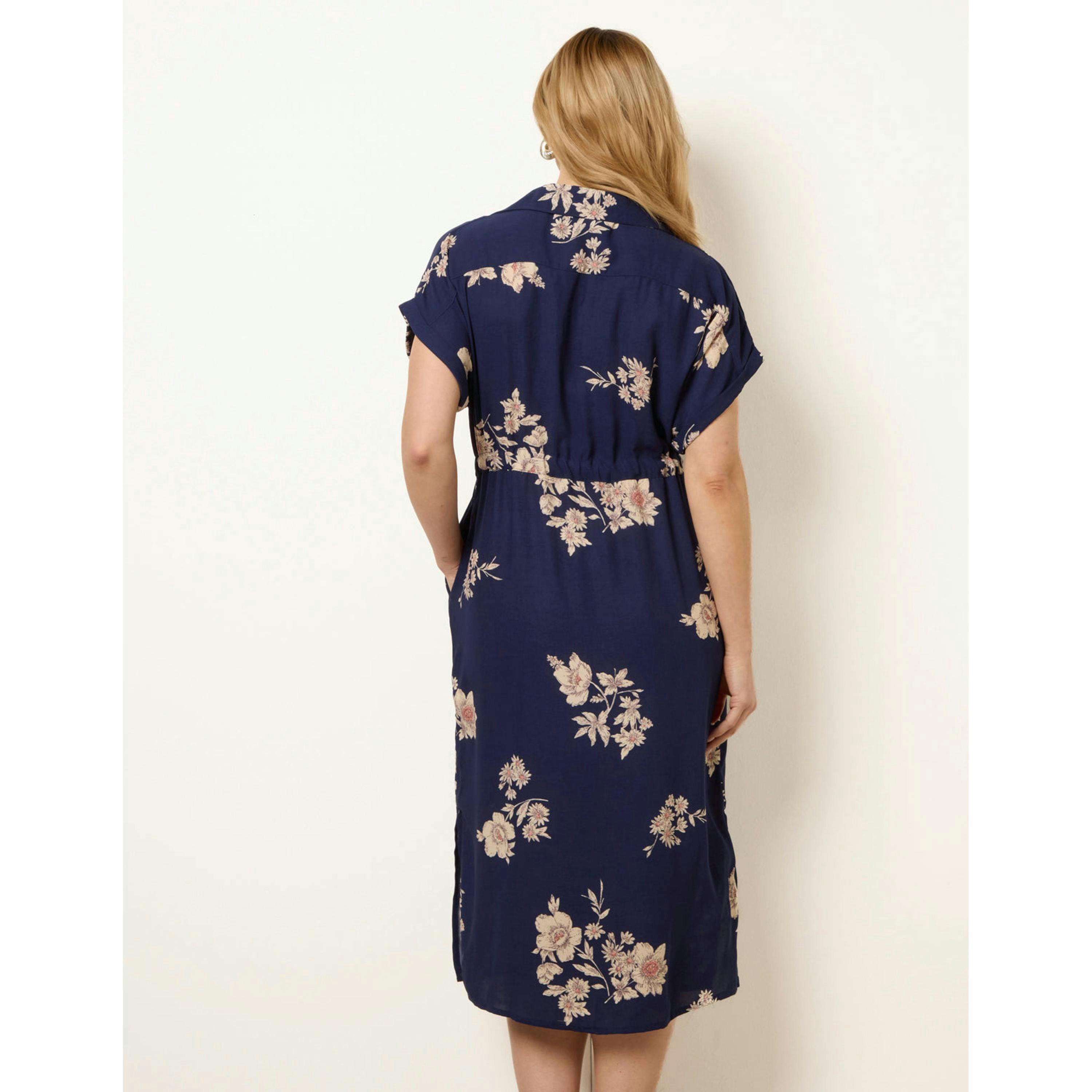 Blue Vanilla Drawstring Midi Shirt Dress  in Navy , view 2 of 4