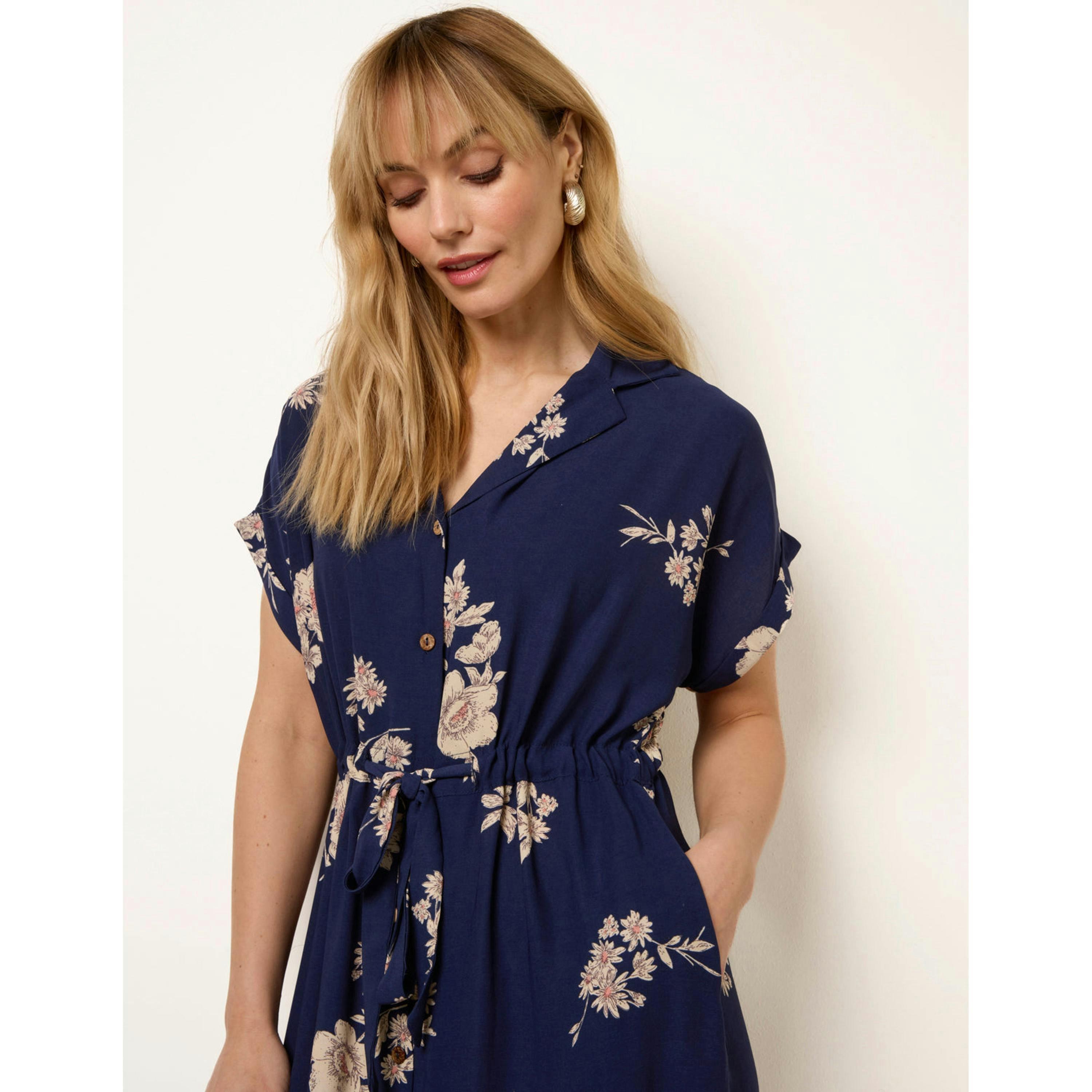 Blue Vanilla Drawstring Midi Shirt Dress  in Navy , view 3 of 4