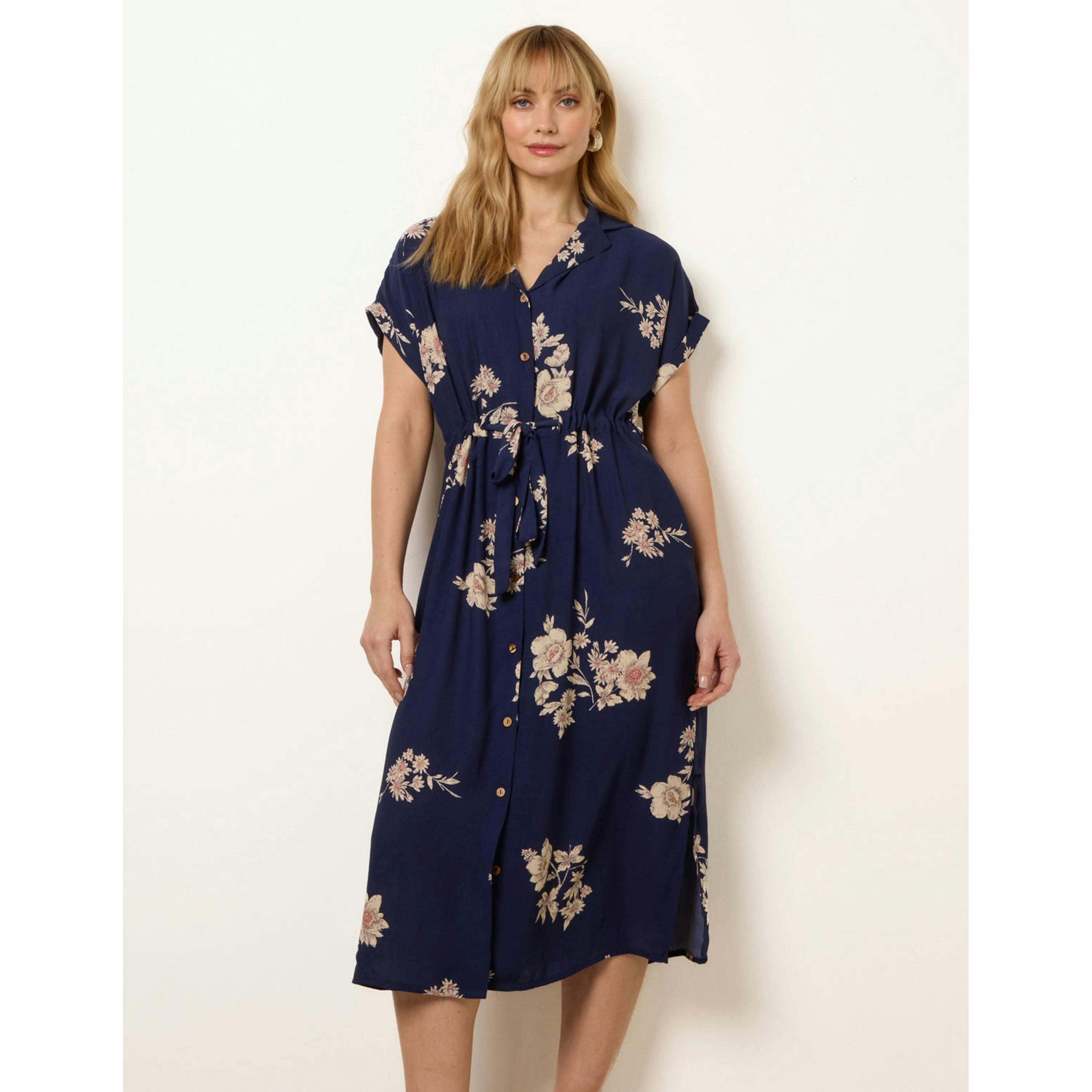 Blue Vanilla Drawstring Midi Shirt Dress  in Navy , view 4 of 4