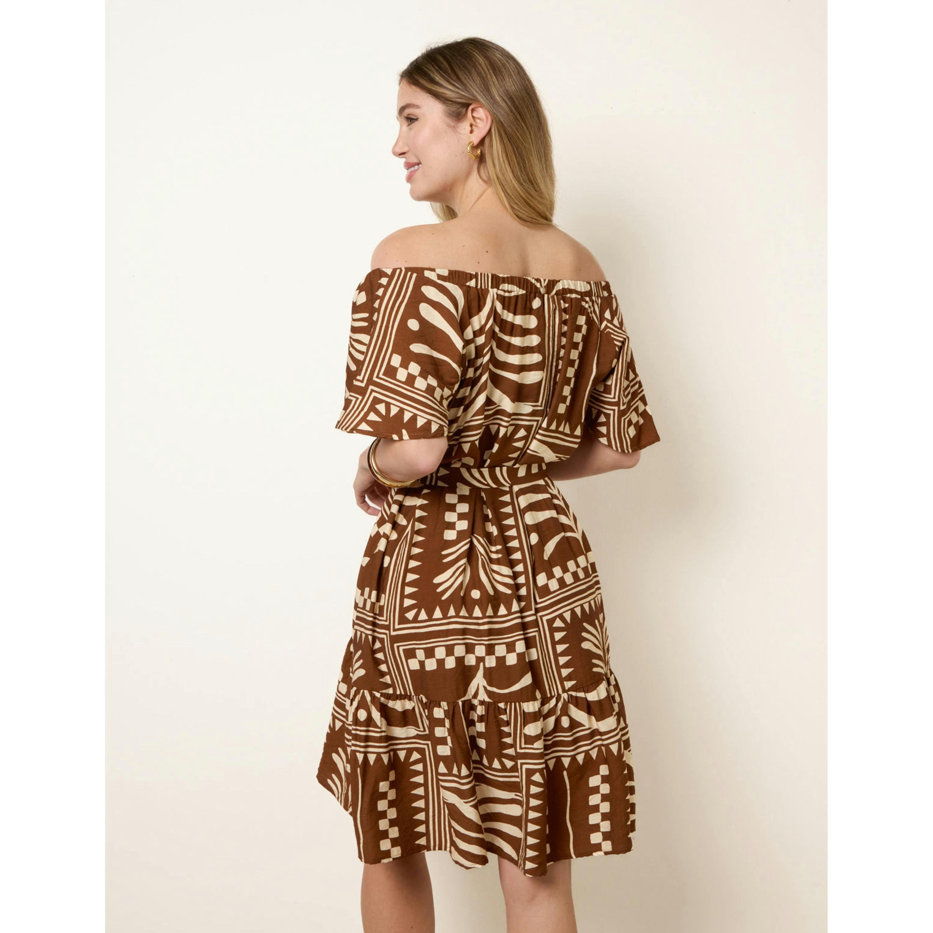 Blue Vanilla Bardot Off The Shoulder Dress  in Brown , view 4 of 4