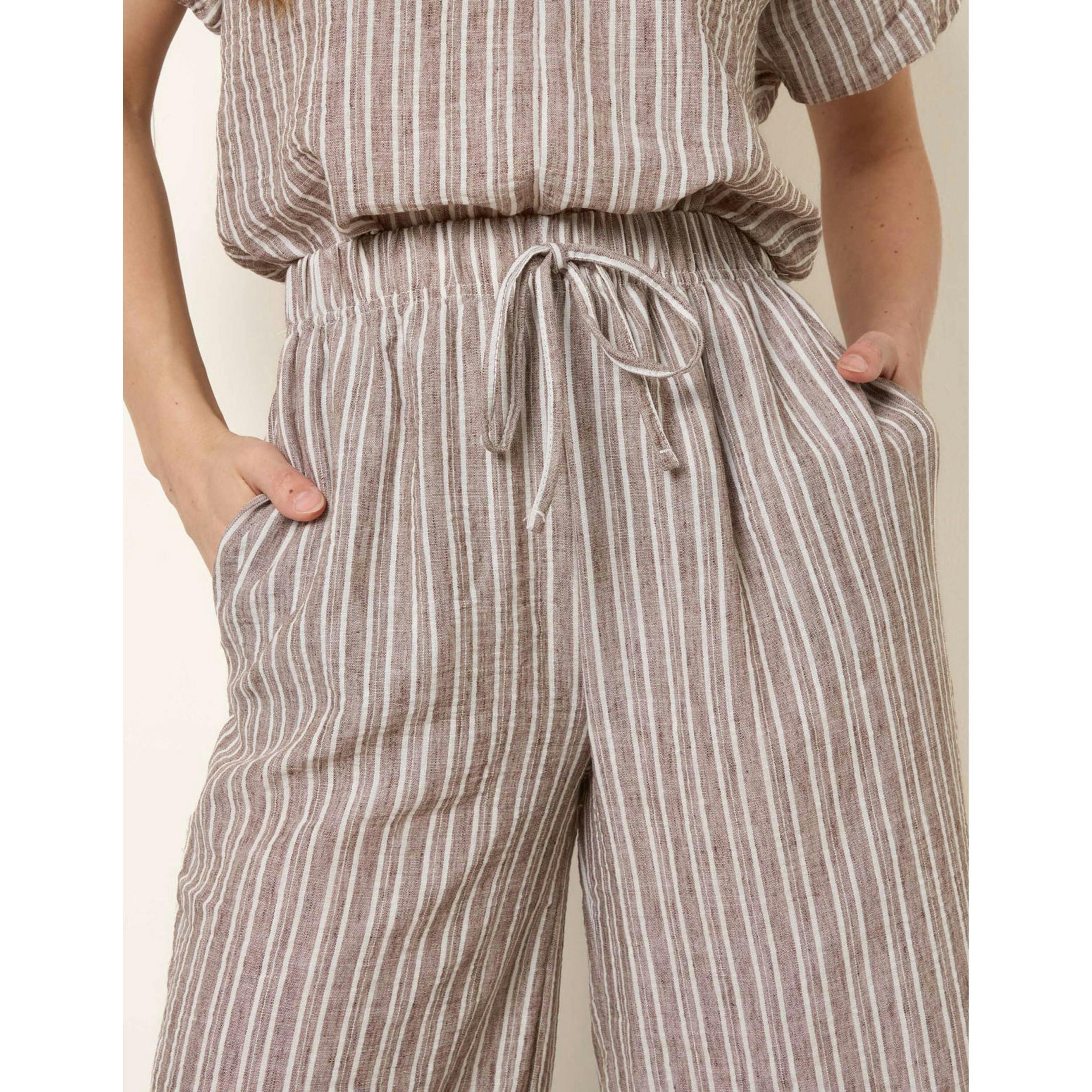Blue Vanilla Tie Waist Stripe Wide Leg Trousers  in Brown , view 3 of 4