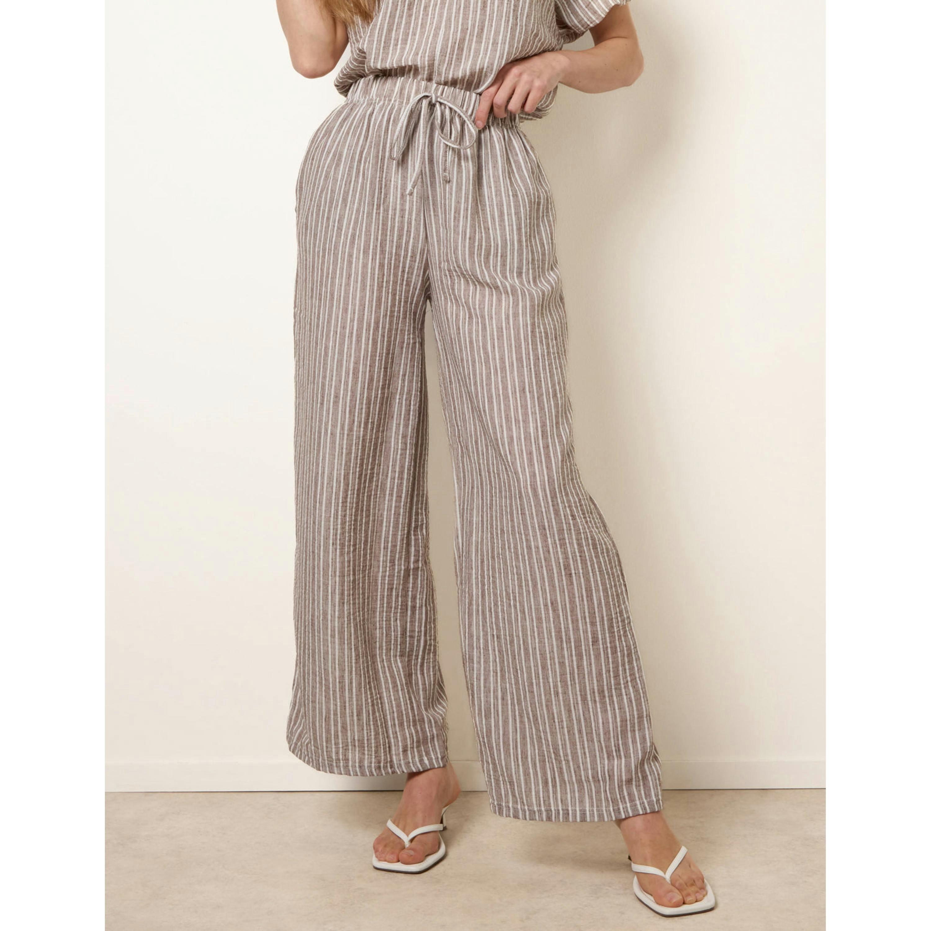Blue Vanilla Tie Waist Stripe Wide Leg Trousers  in Brown , view 4 of 4