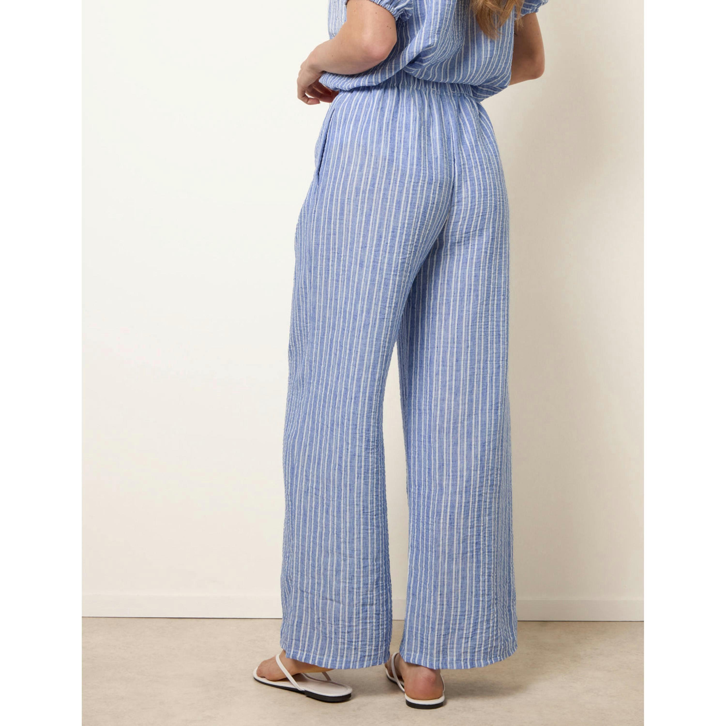 Blue Vanilla Tie Waist Stripe Wide Leg Trousers  in Blue , view 2 of 4