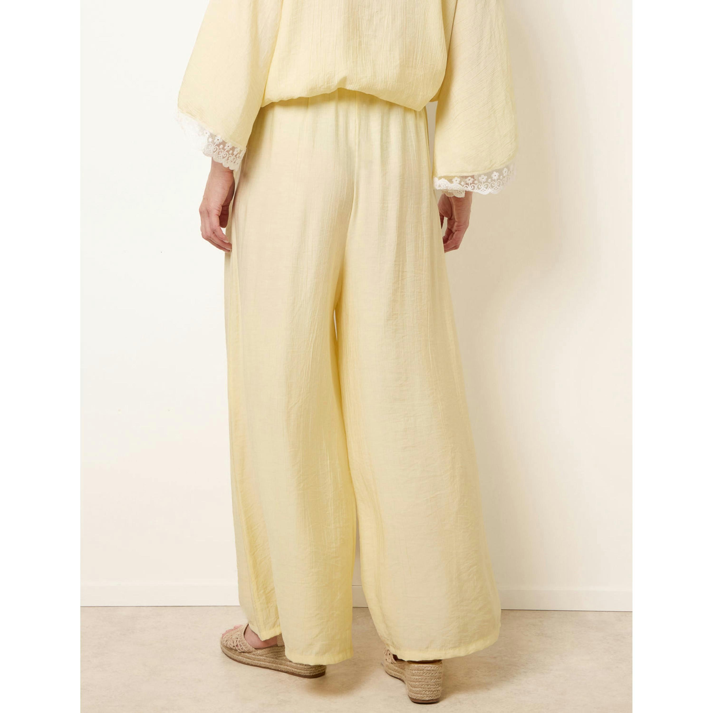 Blue Vanilla Crinkle Viscose Wide Leg Trousers  in Yellow , view 2 of 4