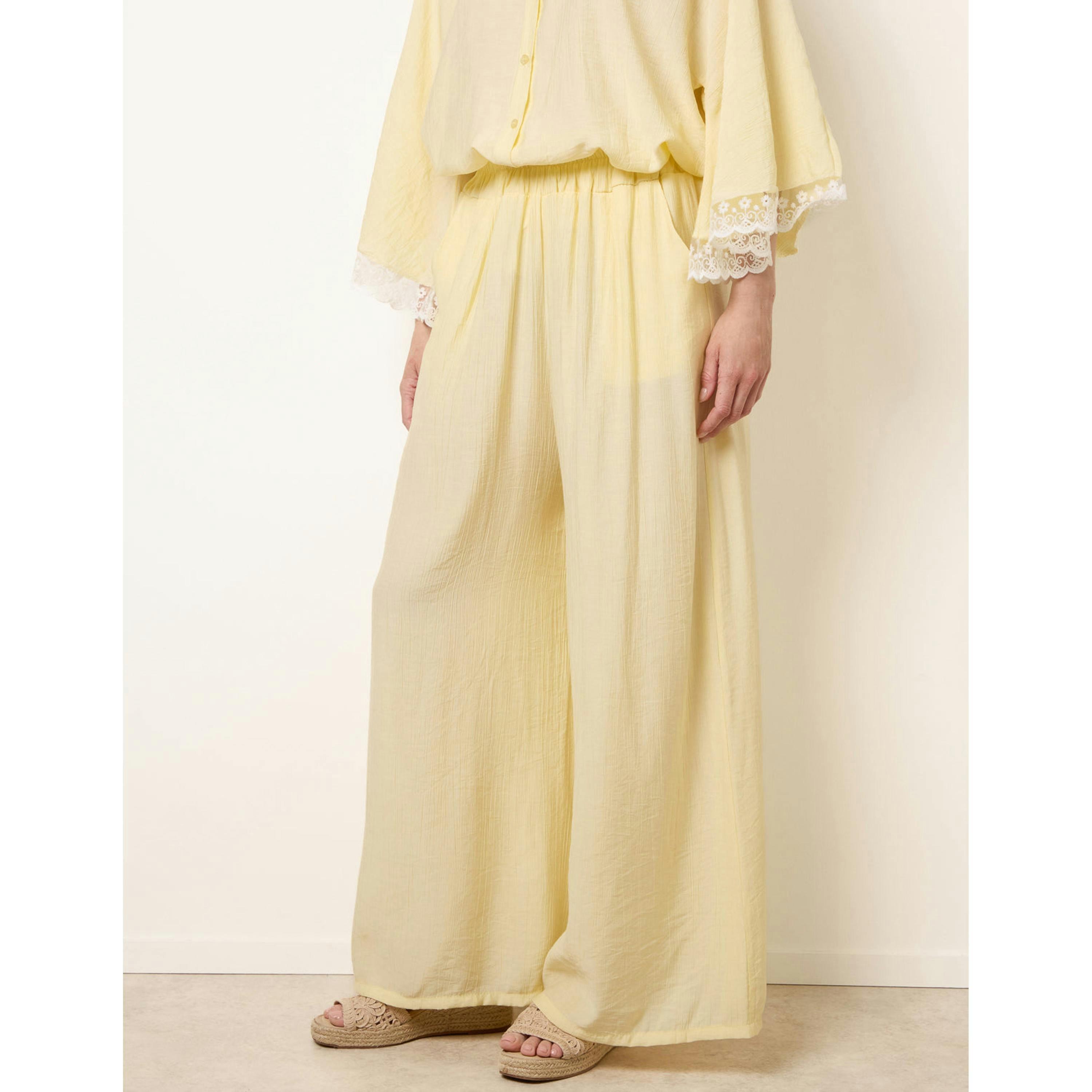 Blue Vanilla Crinkle Viscose Wide Leg Trousers  in Yellow , view 3 of 4