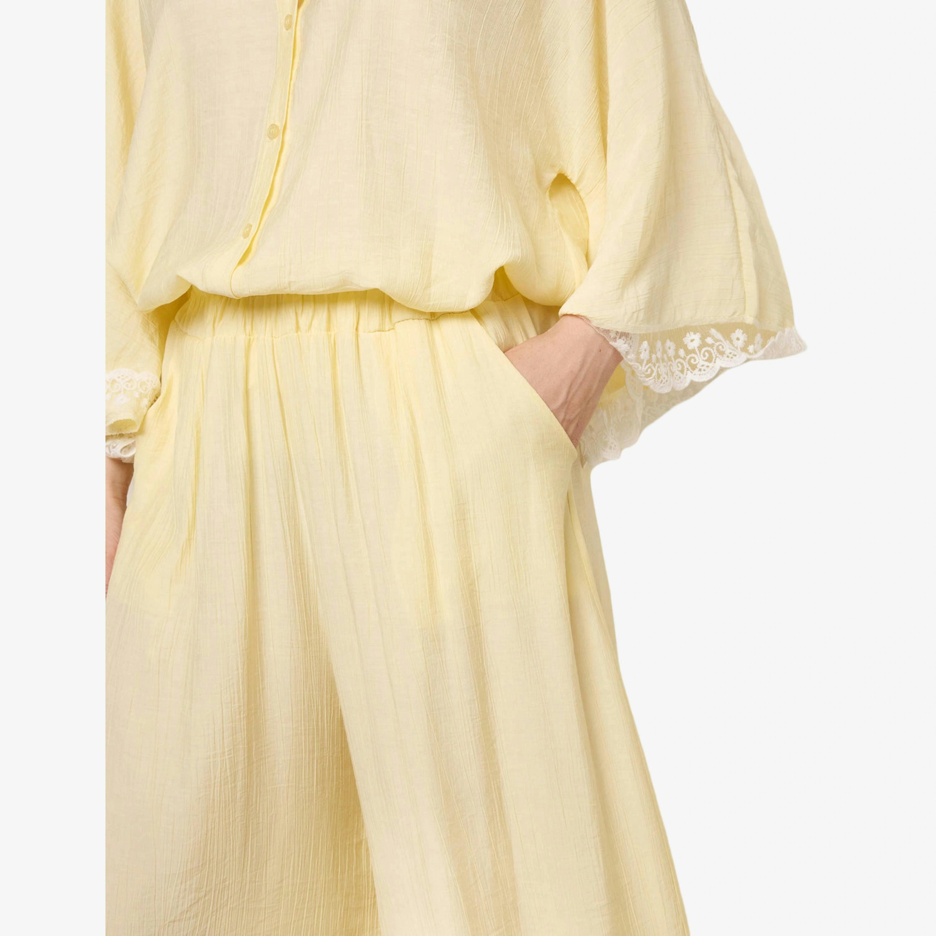 Blue Vanilla Crinkle Viscose Wide Leg Trousers  in Yellow , view 4 of 4