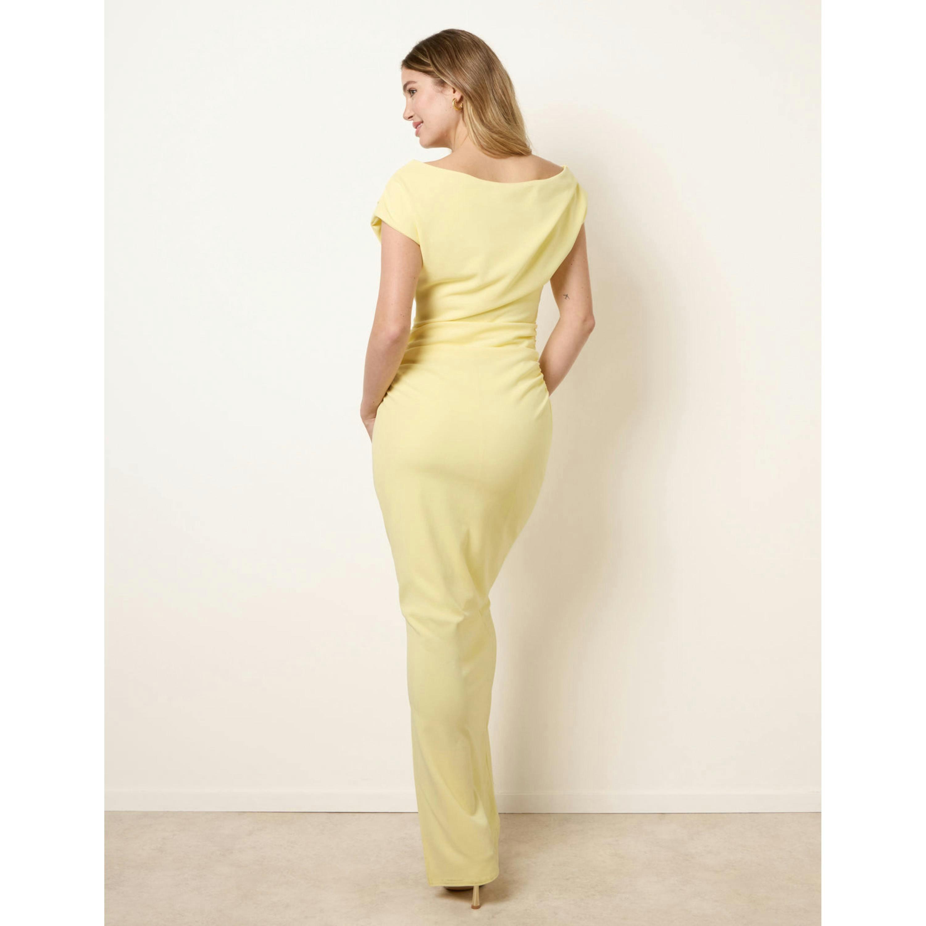 Blue Vanilla Off Shoulder Ruched Maxi Dress  in Yellow , view 2 of 4