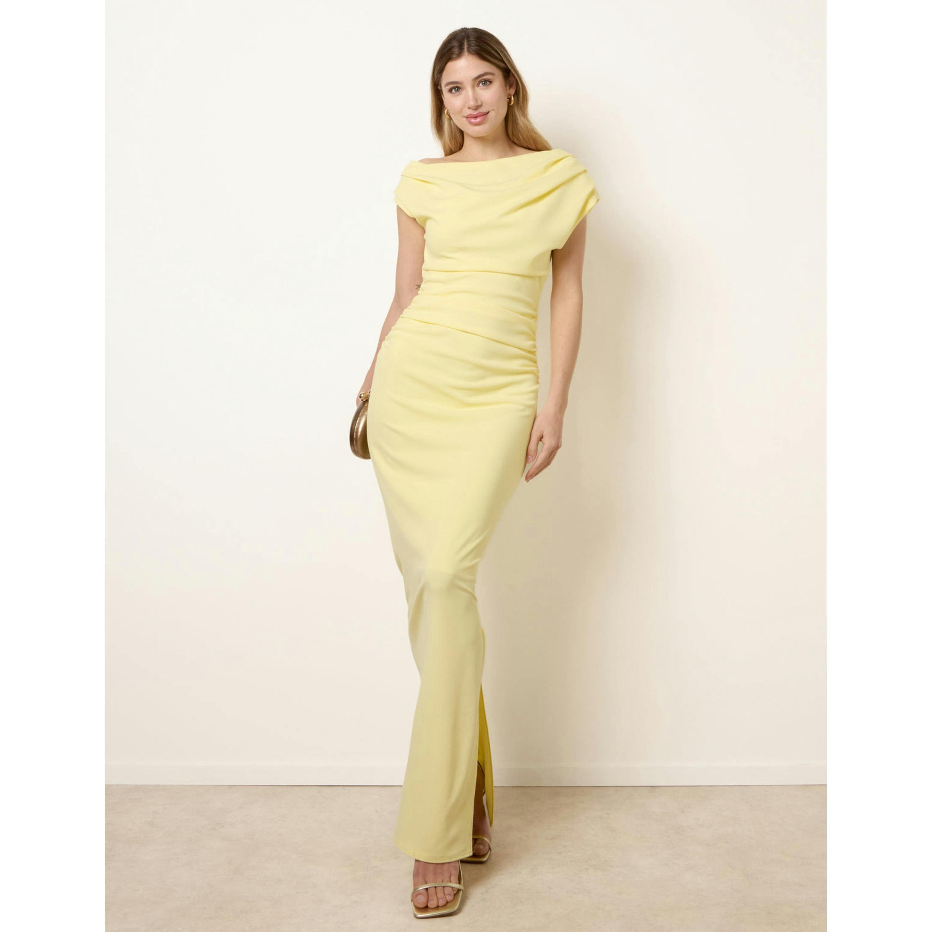 Blue Vanilla Off Shoulder Ruched Maxi Dress  in Yellow , view 4 of 4