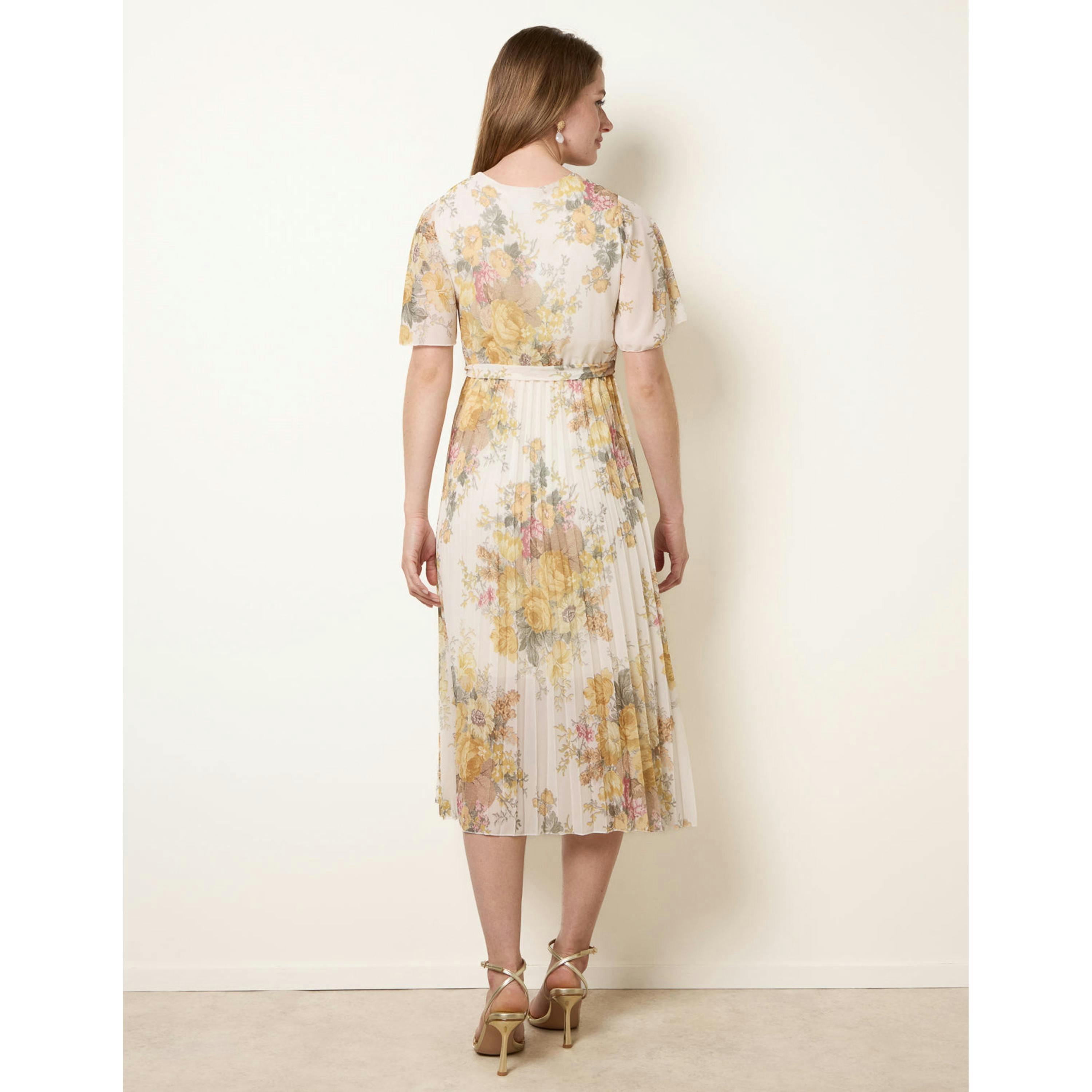 Blue Vanilla Crossover Pleated Print Dress  in White , view 2 of 4