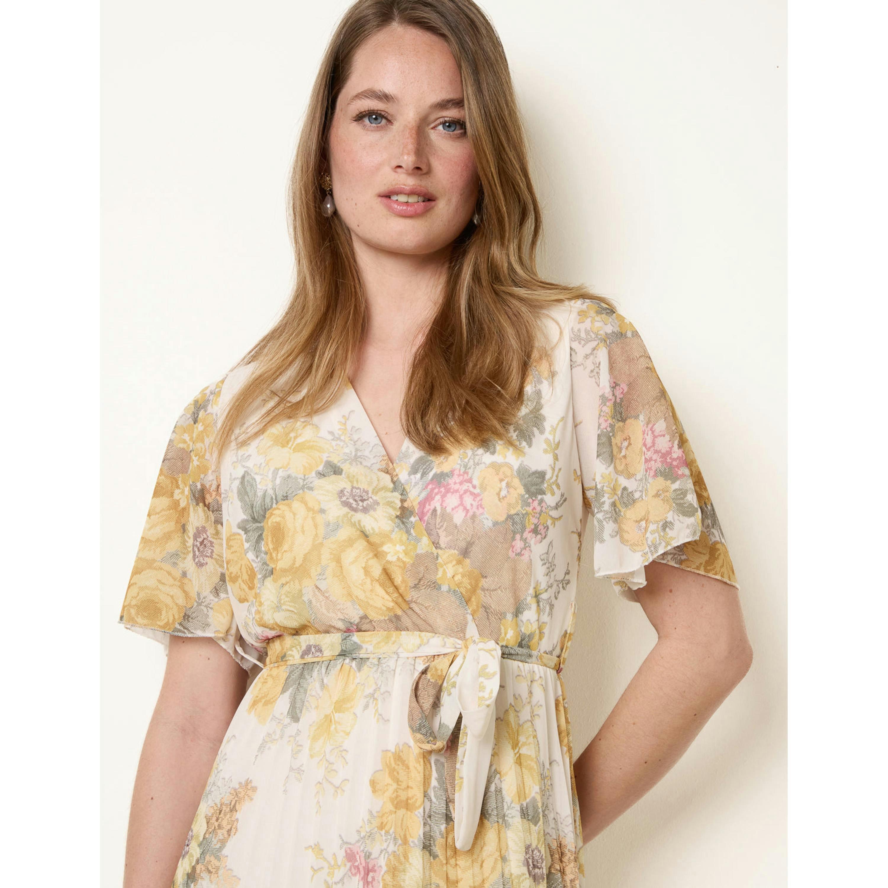 Blue Vanilla Crossover Pleated Print Dress  in White , view 3 of 4