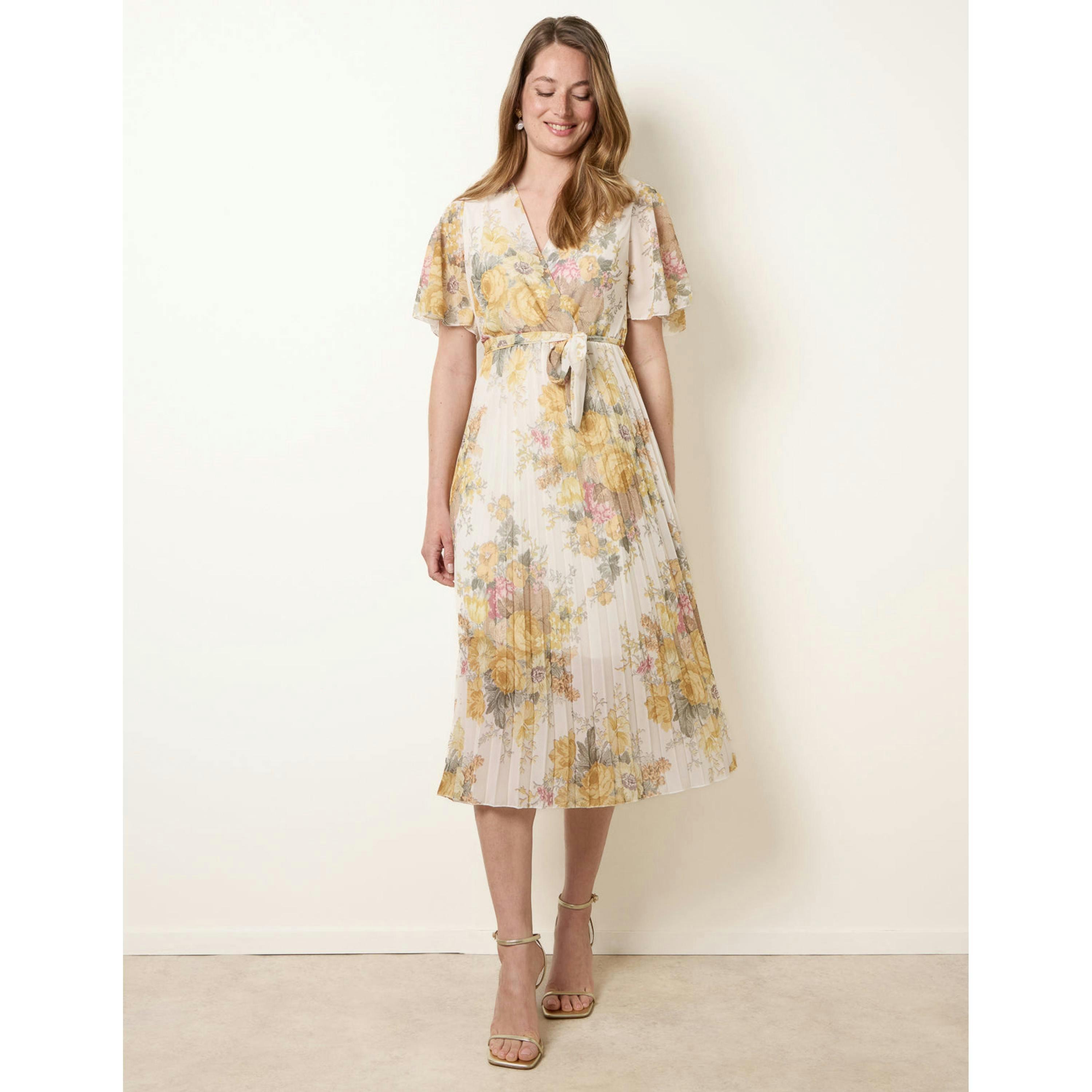 Blue Vanilla Crossover Pleated Print Dress  in White , view 4 of 4