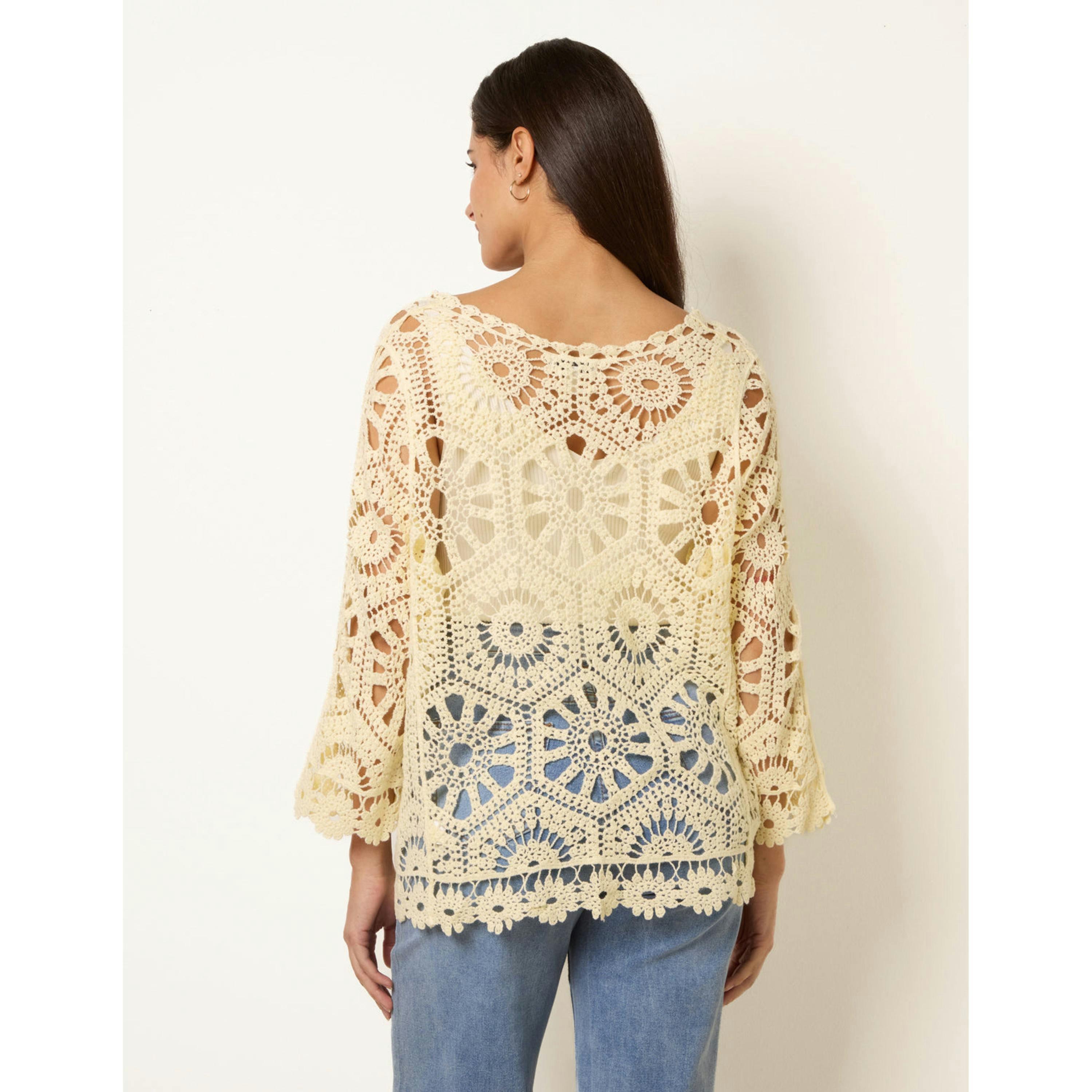 Blue Vanilla Long-Sleeved Crochet Cardigan  in Yellow , view 2 of 4