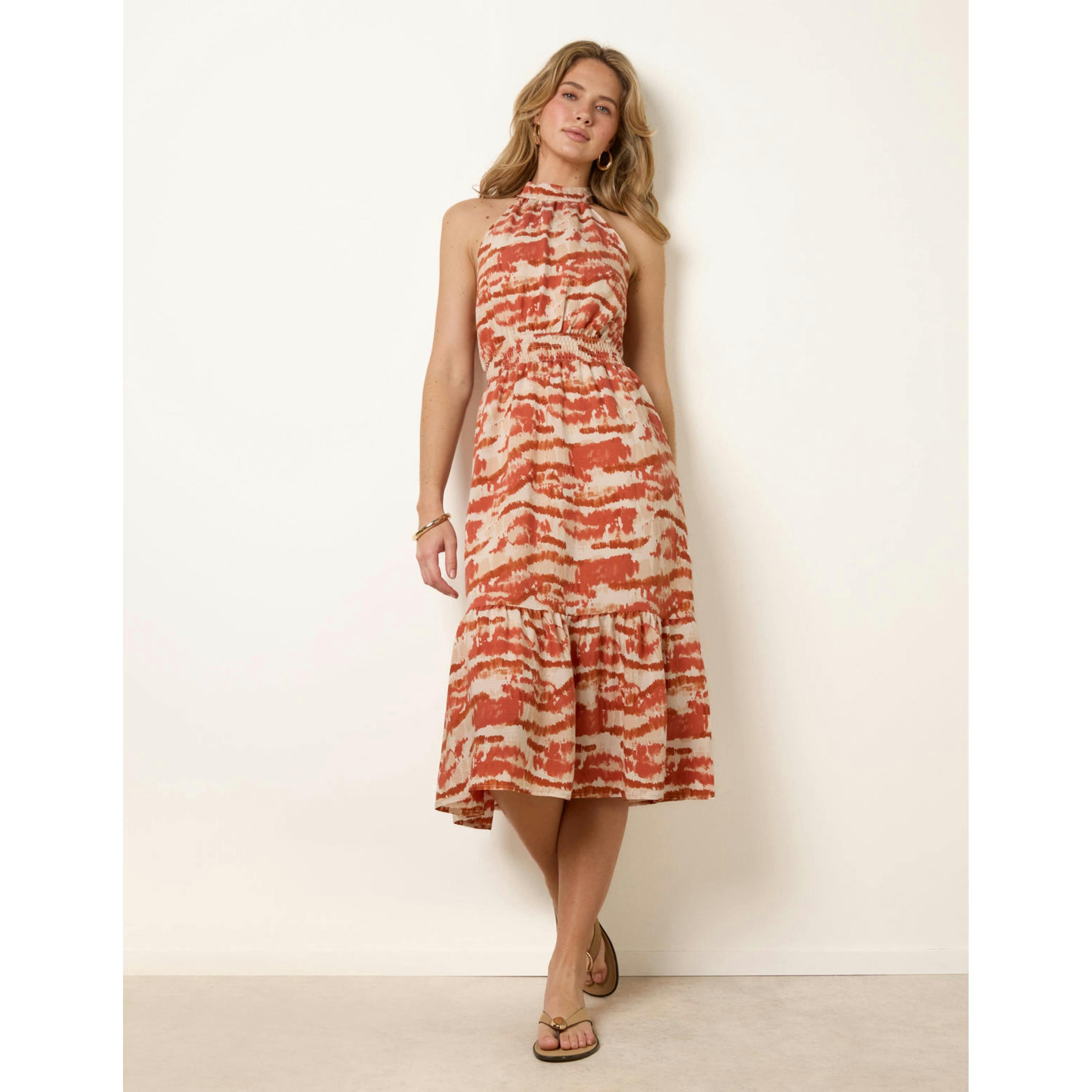 Blue Vanilla Blurred Tiered Halter Neck Midi Dress  in Rust , view 3 of 5
