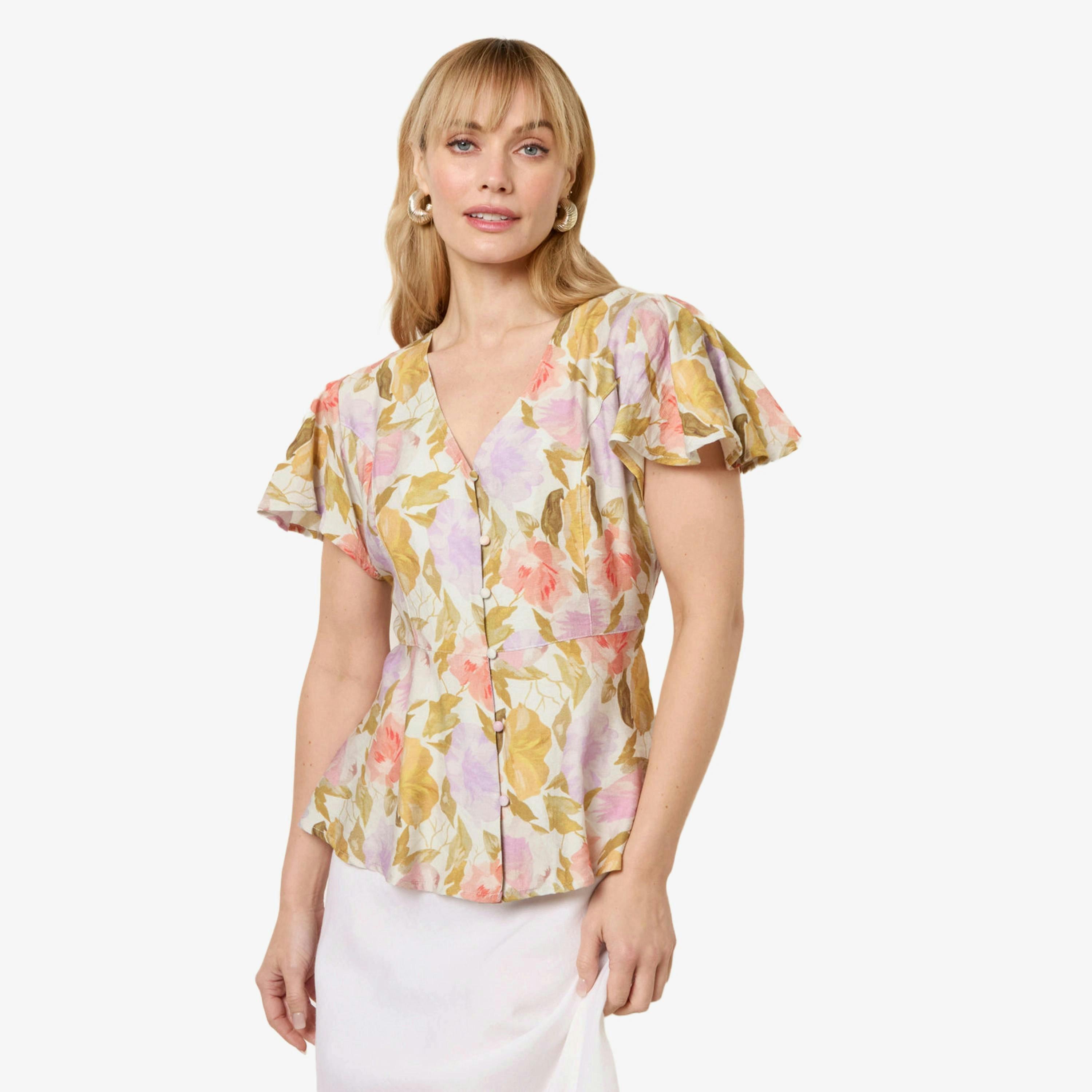 Blue Vanilla Floral Peplum Top   in  Multicolour , view 1 of 4