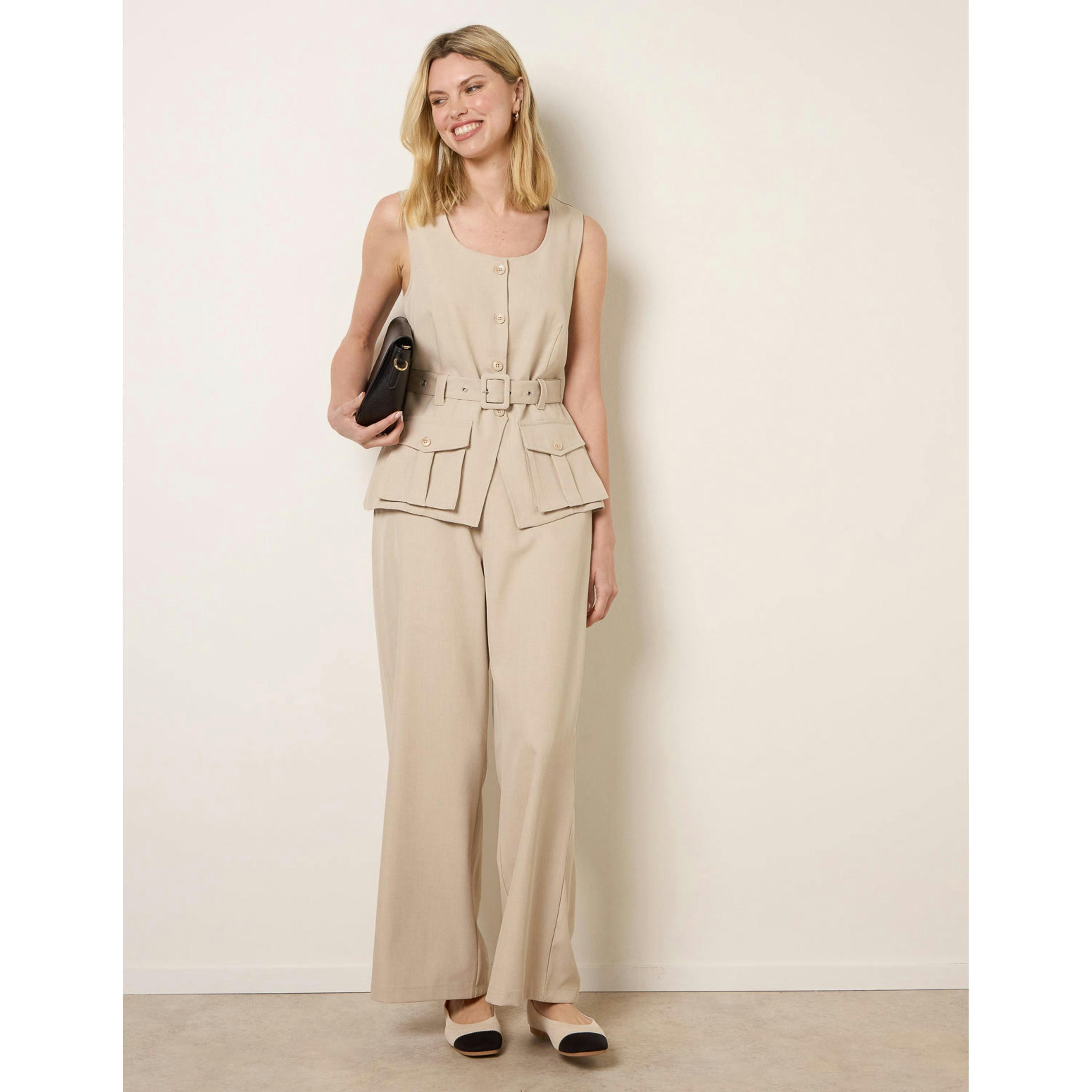 Blue Vanilla Tailored Pocket Two-Piece Co-Ord Set  in Stone , view 4 of 5
