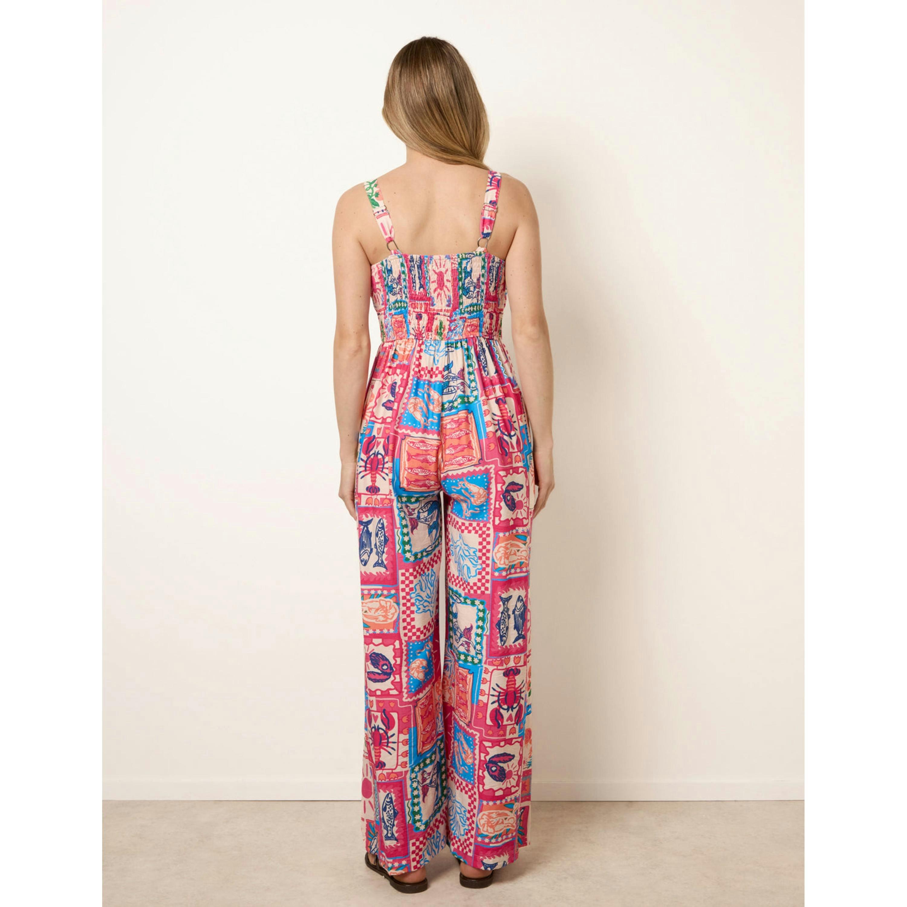 Blue Vanilla Tie Front Jumpsuit In Postcard Print  in Pink , view 2 of 4
