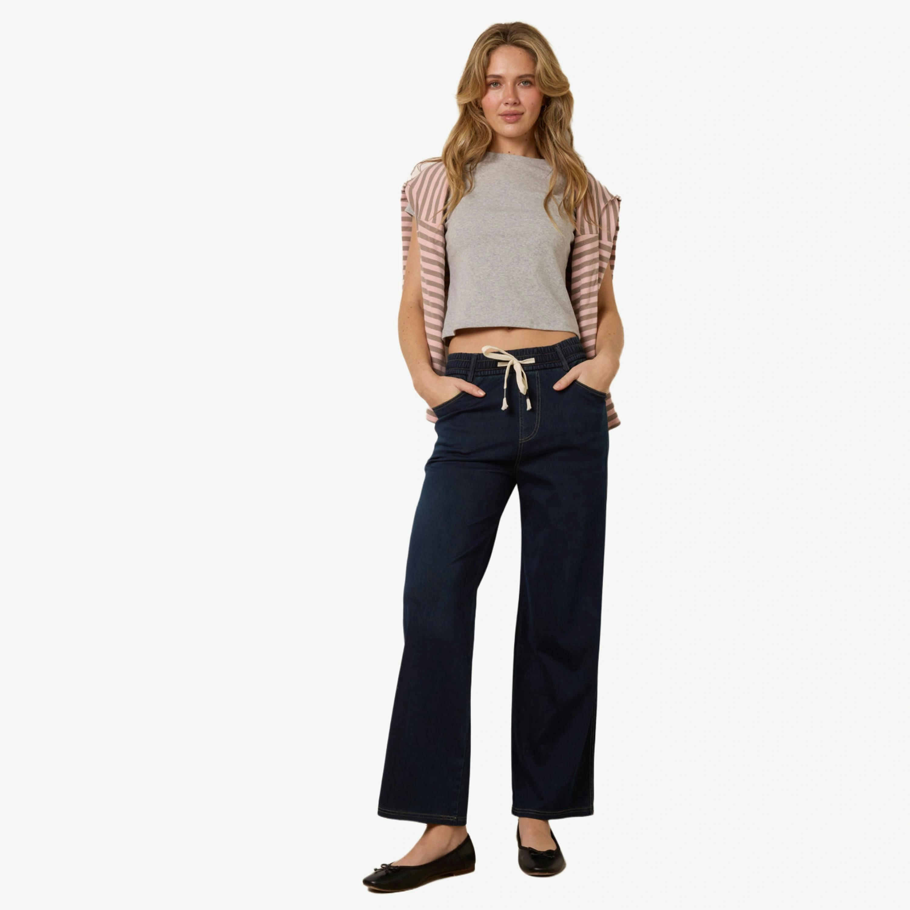 Blue Vanilla Herringbone Tie Up Stretch Trousers   in  Navy , view 1 of 4