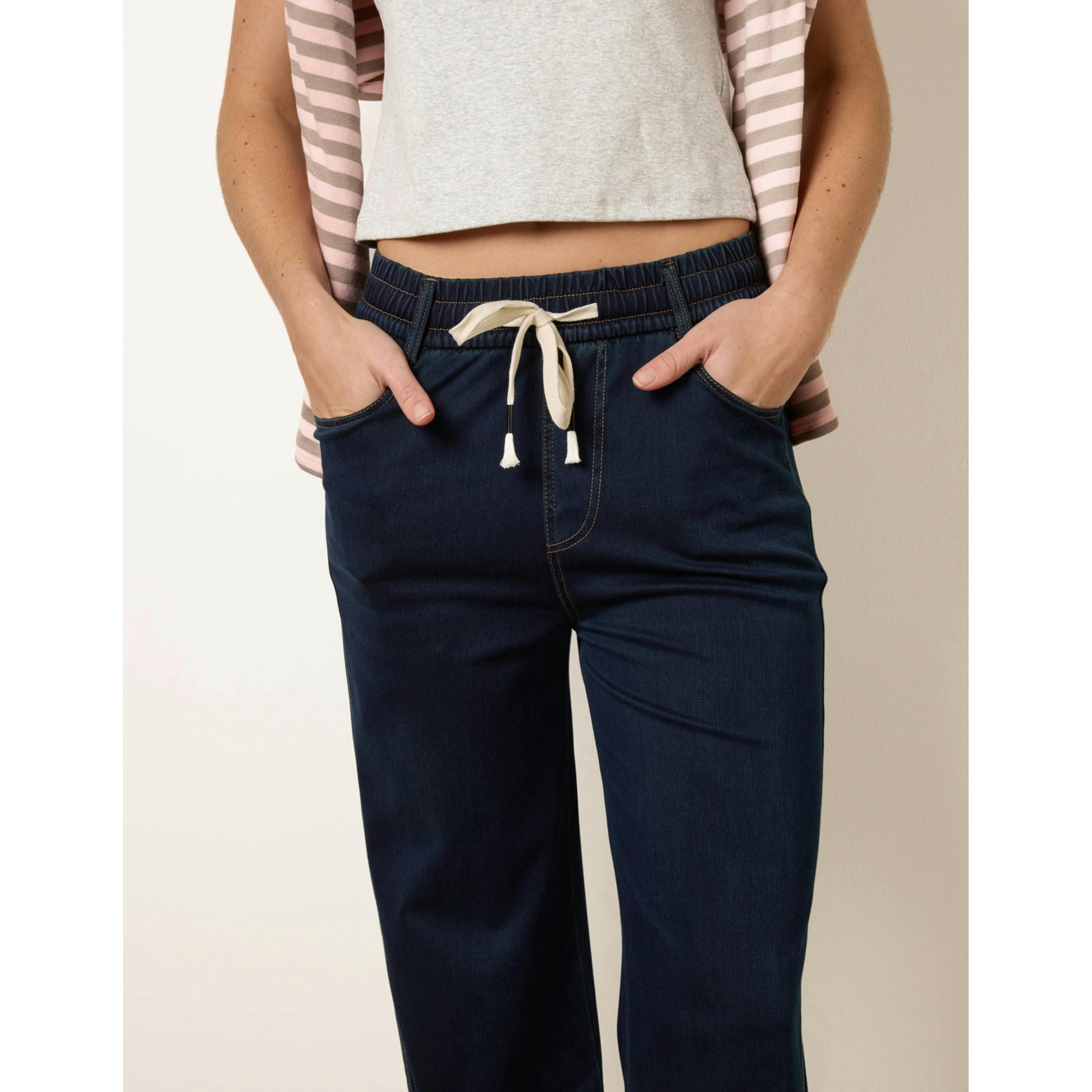 Blue Vanilla Herringbone Tie Up Stretch Trousers  in Navy , view 3 of 4